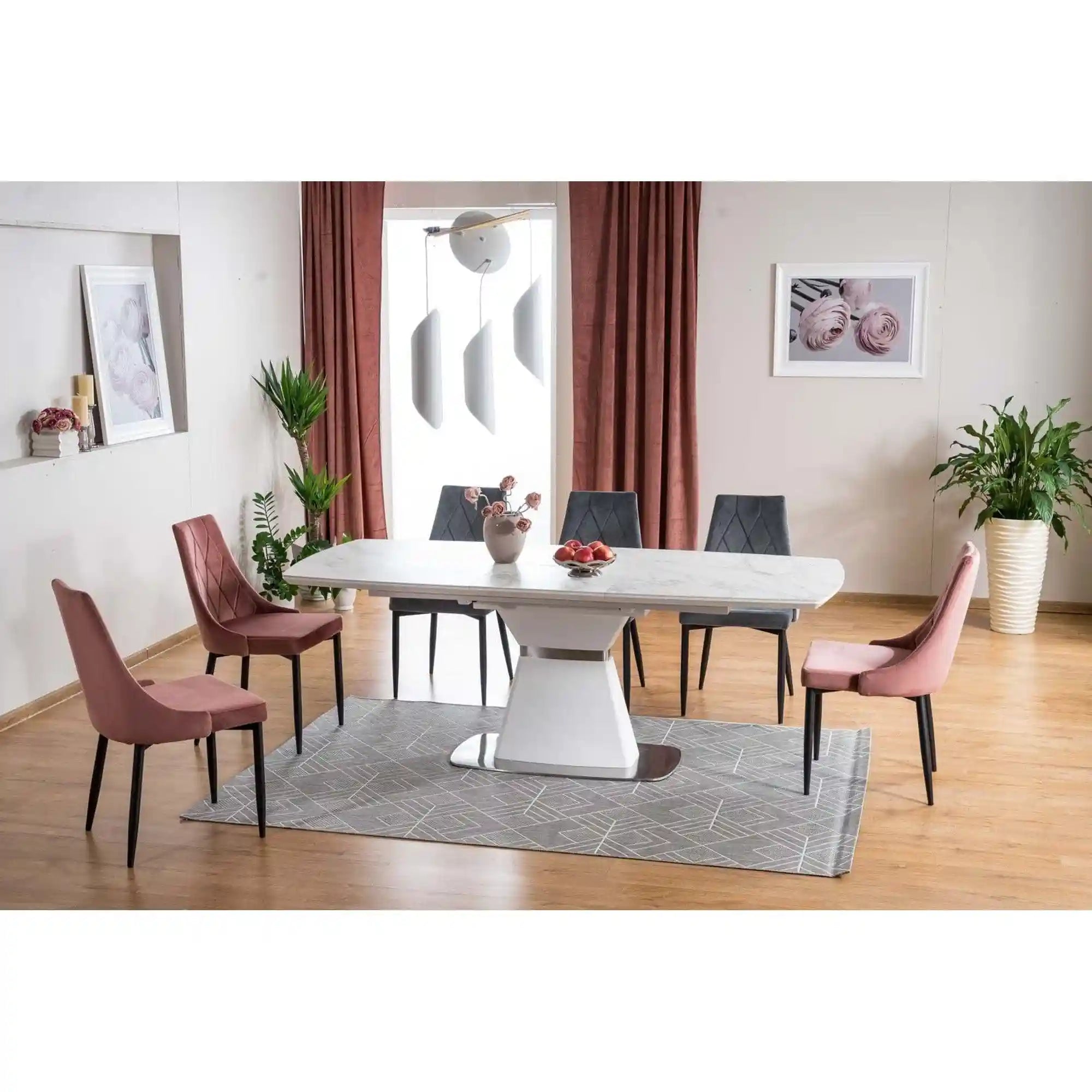 Masa extensibila SATURN II, alb cu efect de marmura, 160/210x90x76 cm