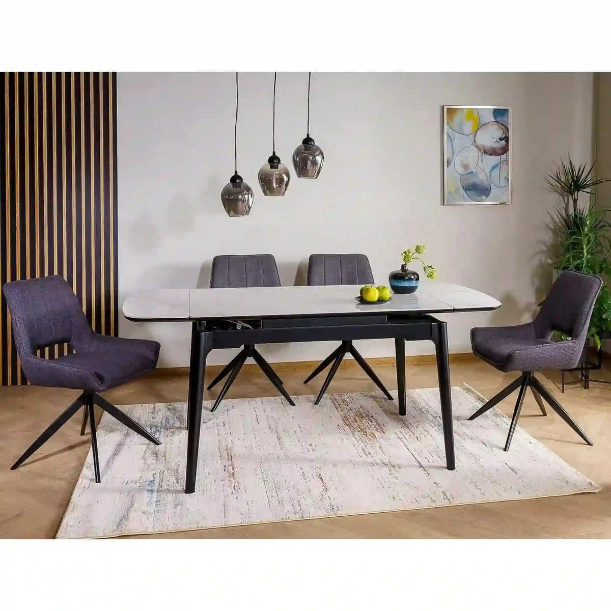 Masa extensibila SENTO, alb cu efect de marmura, ceramica/lemn, 120/180x80x76 cm