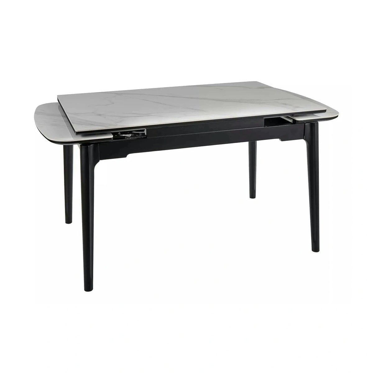 Masa extensibila SENTO, alb cu efect de marmura, ceramica/lemn, 120/180x80x76 cm