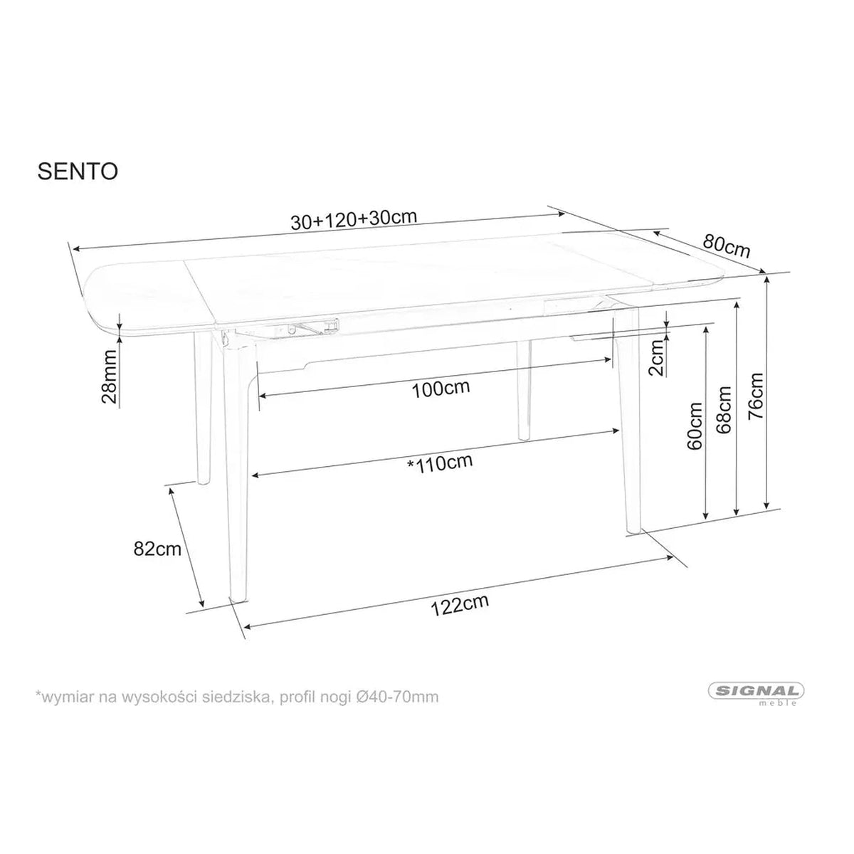 Masa extensibila SENTO, gri cu efect de marmura, ceramica/lemn, 120/180x80x76 cm
