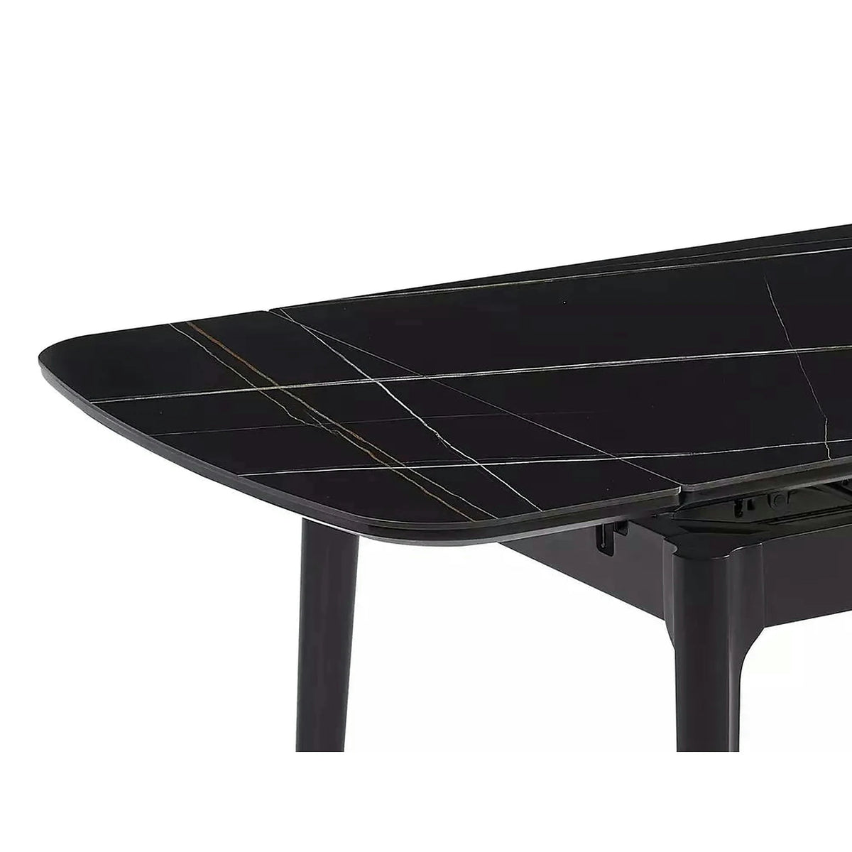 Masa extensibila SENTO, negru mat cu efect de marmura, ceramica/lemn, 120/180x80x76 cm