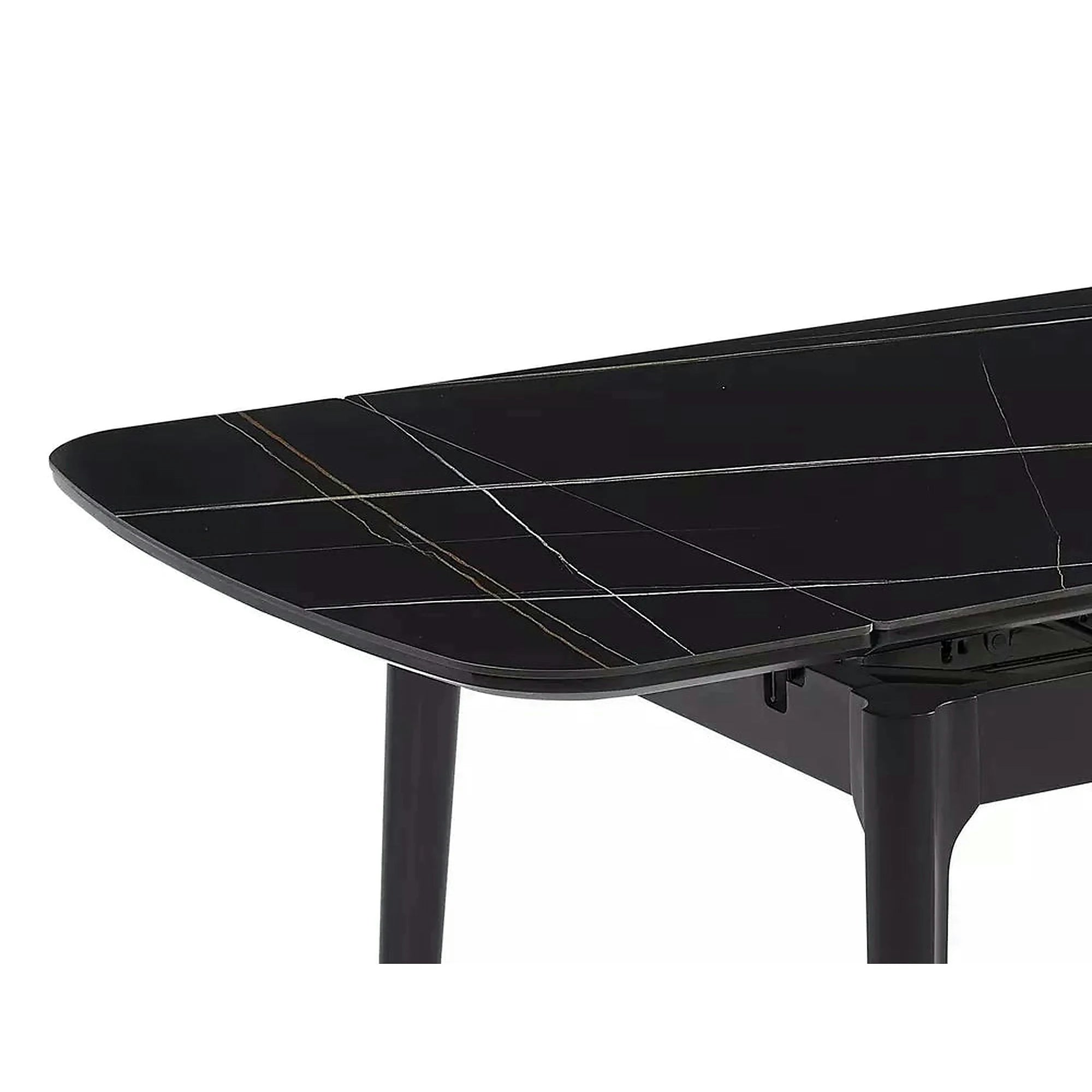 Masa extensibila SENTO, negru mat cu efect de marmura, ceramica/lemn, 120/180x80x76 cm
