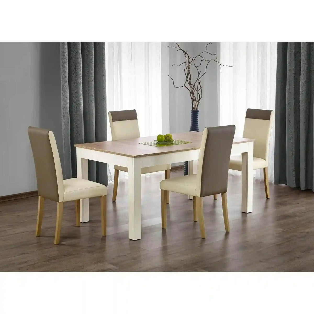 Masa extensibila SEWERYN, stejar/alb, PAL, 160/300x90x76 cm