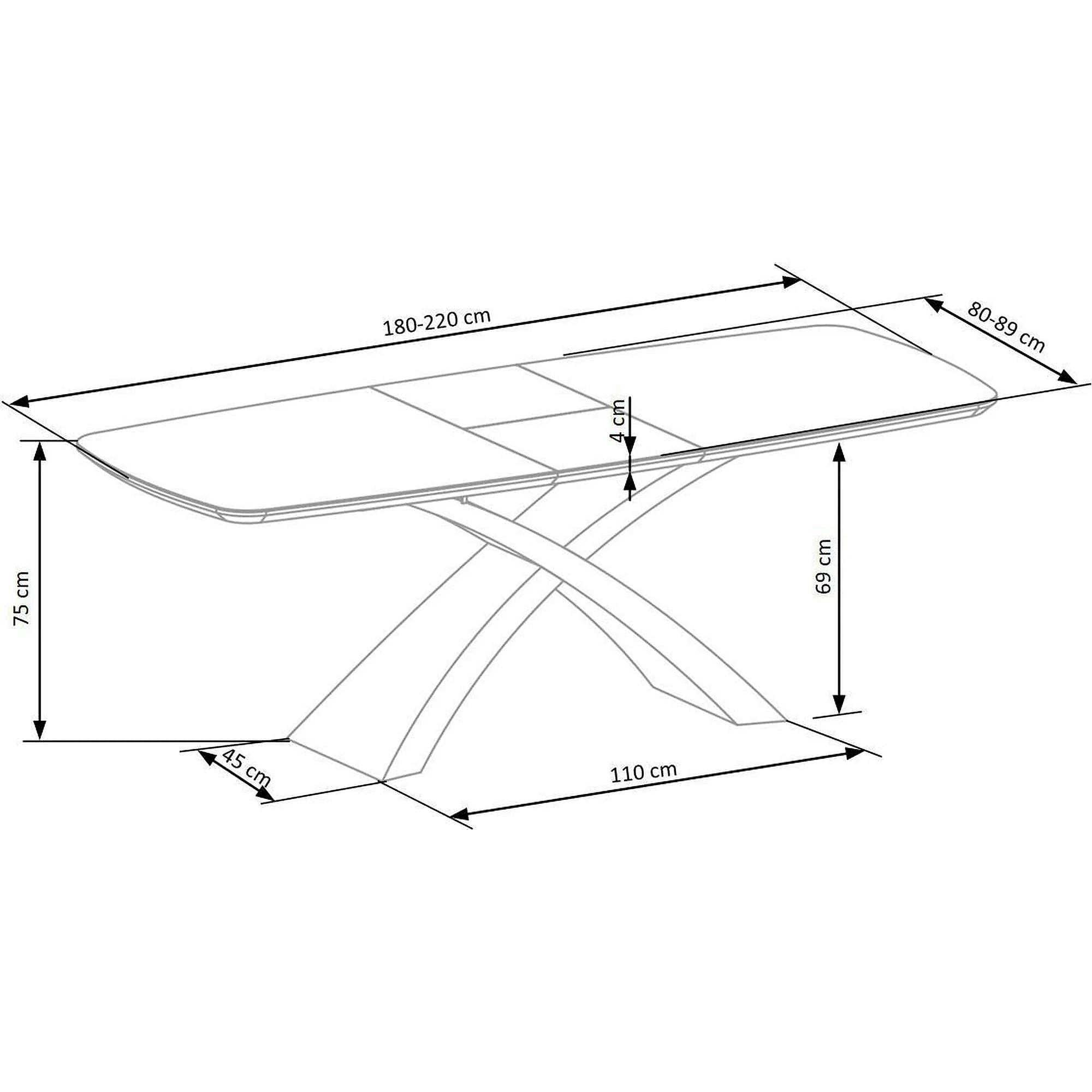 Masa extensibila SILVESTRO, gri inchis/negru, 180/220x89x75 cm