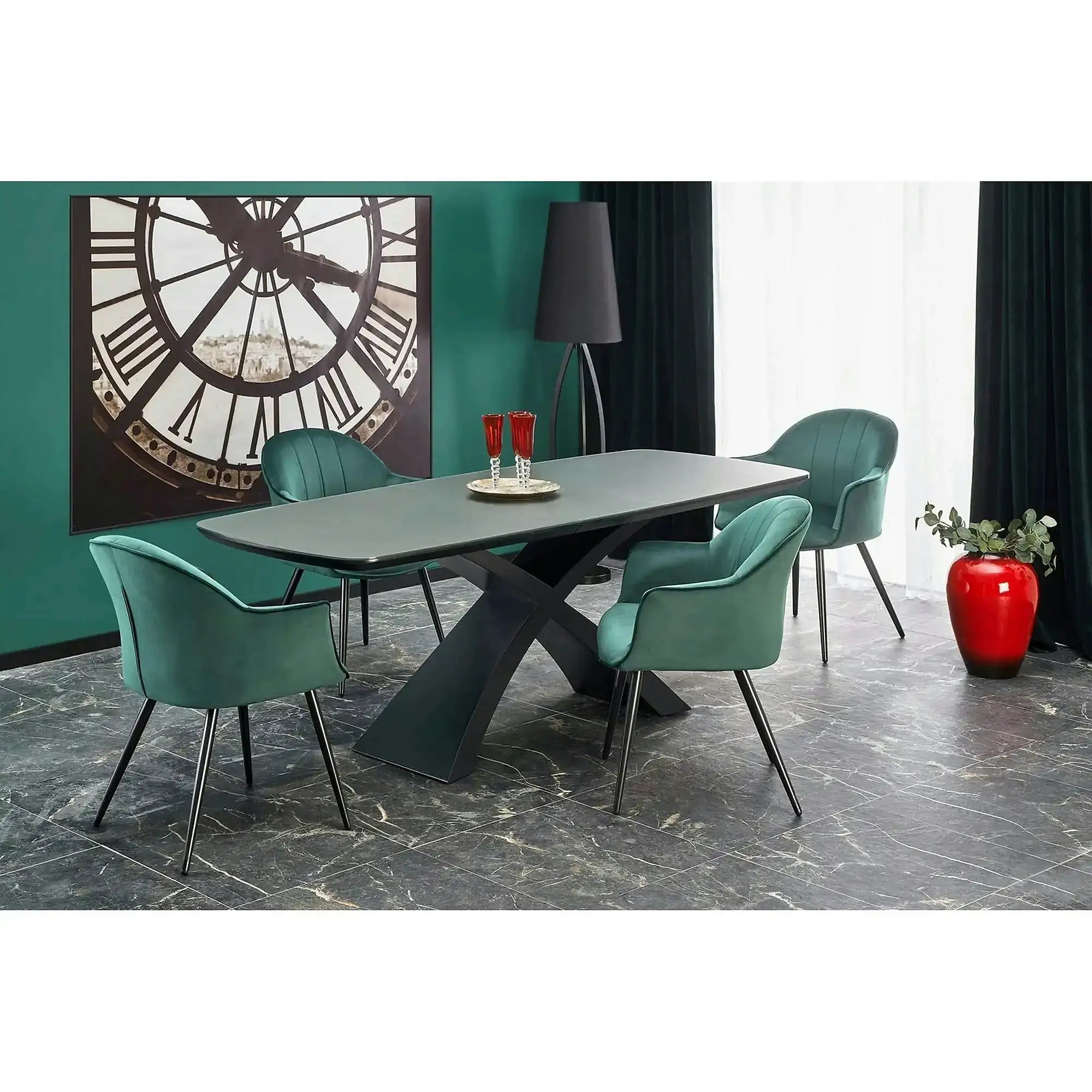 Masa extensibila SILVESTRO, gri inchis/negru, 180/220x89x75 cm