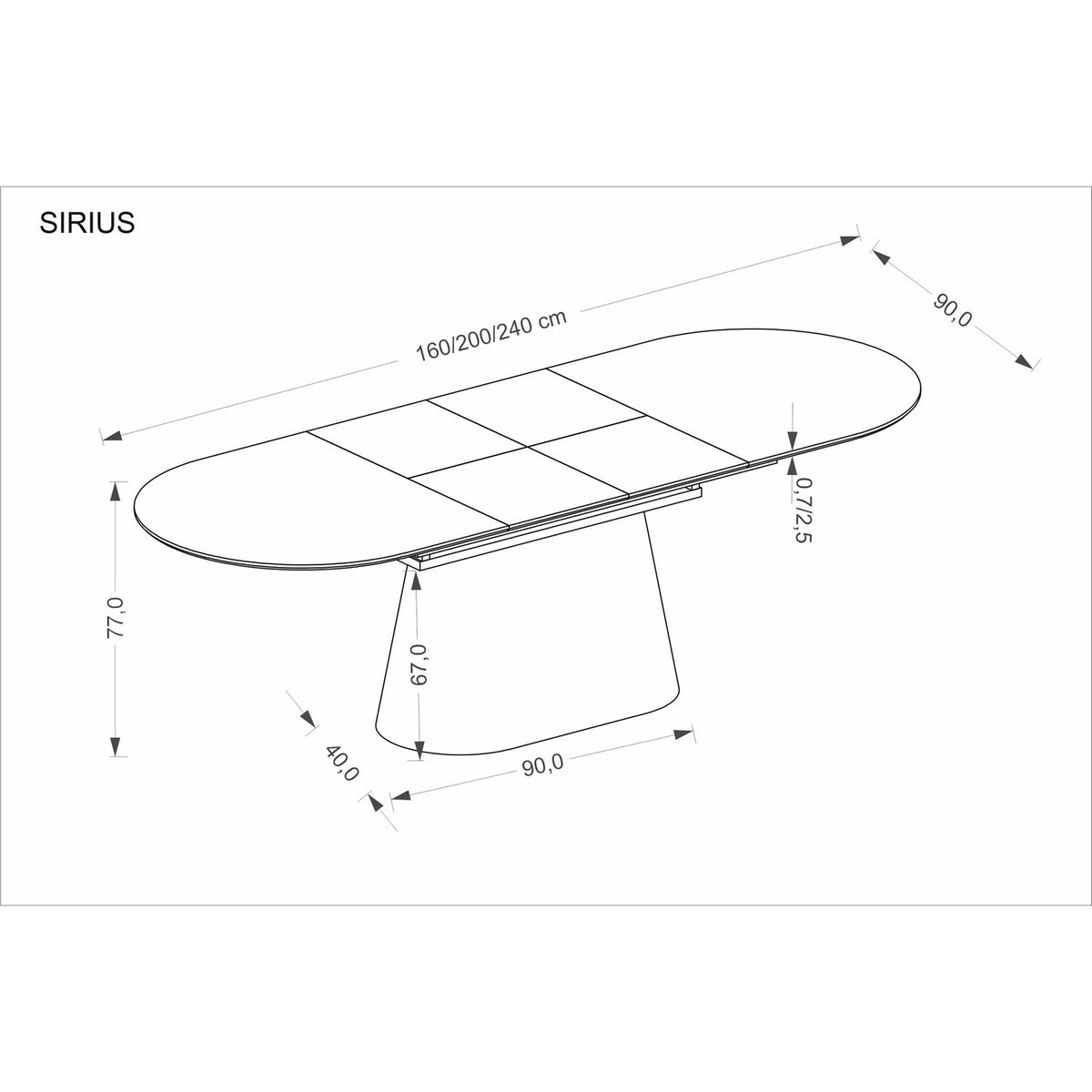 Masa extensibila SIRIUS, alb/stejar natural, 160/240x90x77 cm