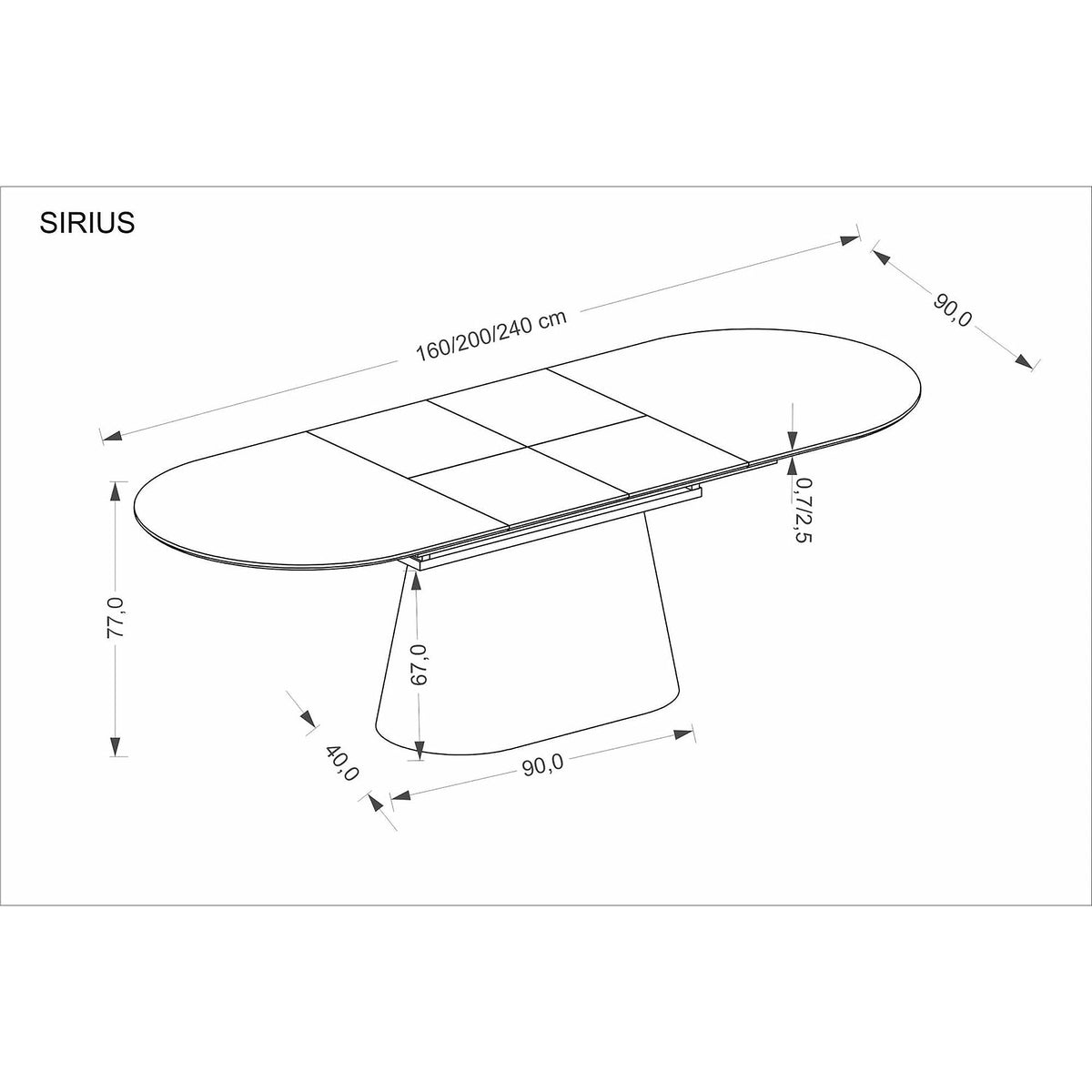 Masa extensibila SIRIUS, alb/stejar natural, 160/240x90x77 cm