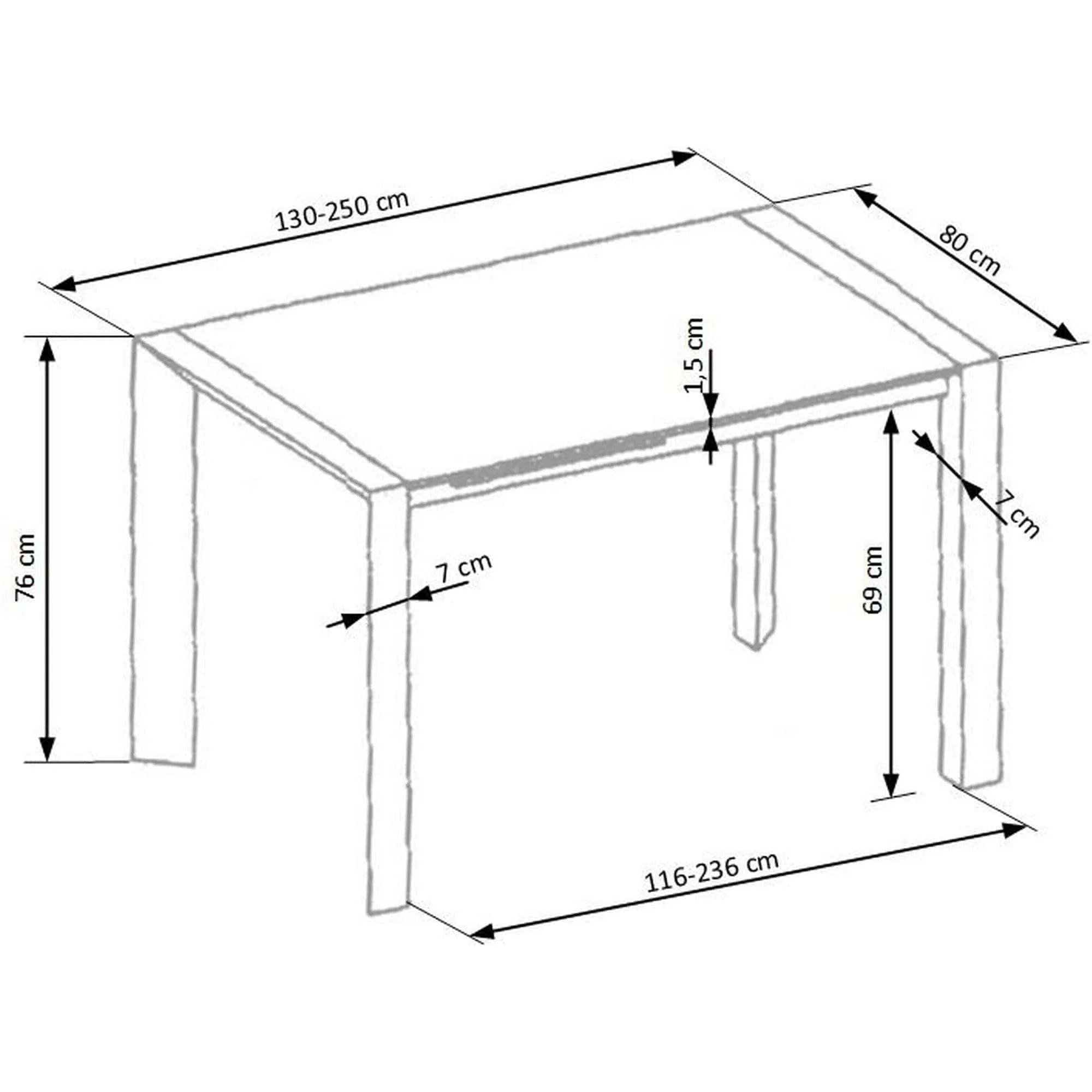 Masa extensibila STANFORD XL, alb, 130/250x80x76 cm
