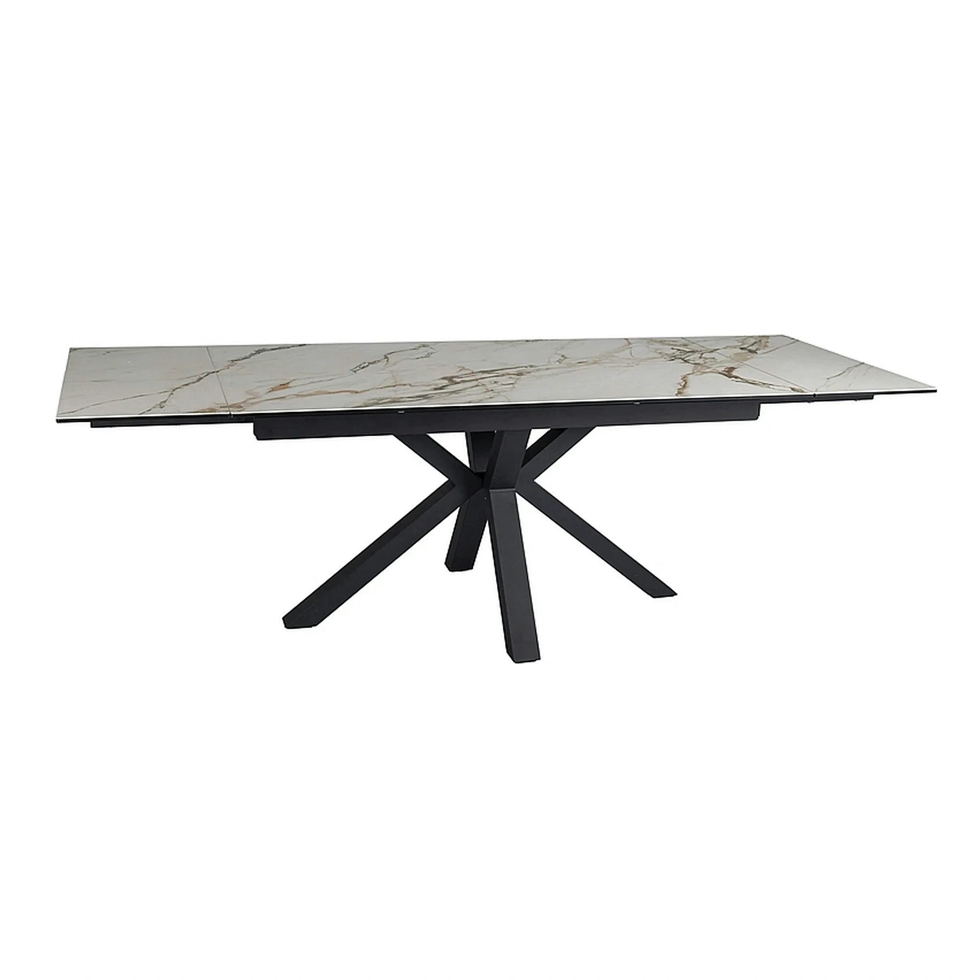 Masa extensibila sticla securizata COLUMBUS, alb cu efect de marmura/negru, sticla/ceramica/metal, 160/240x90x76 cm