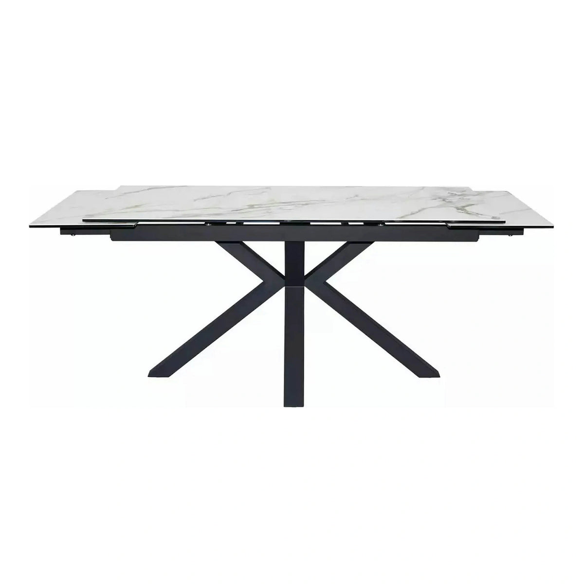 Masa extensibila sticla securizata COLUMBUS, alb cu efect de marmura/negru, sticla/ceramica/metal, 160/240x90x76 cm