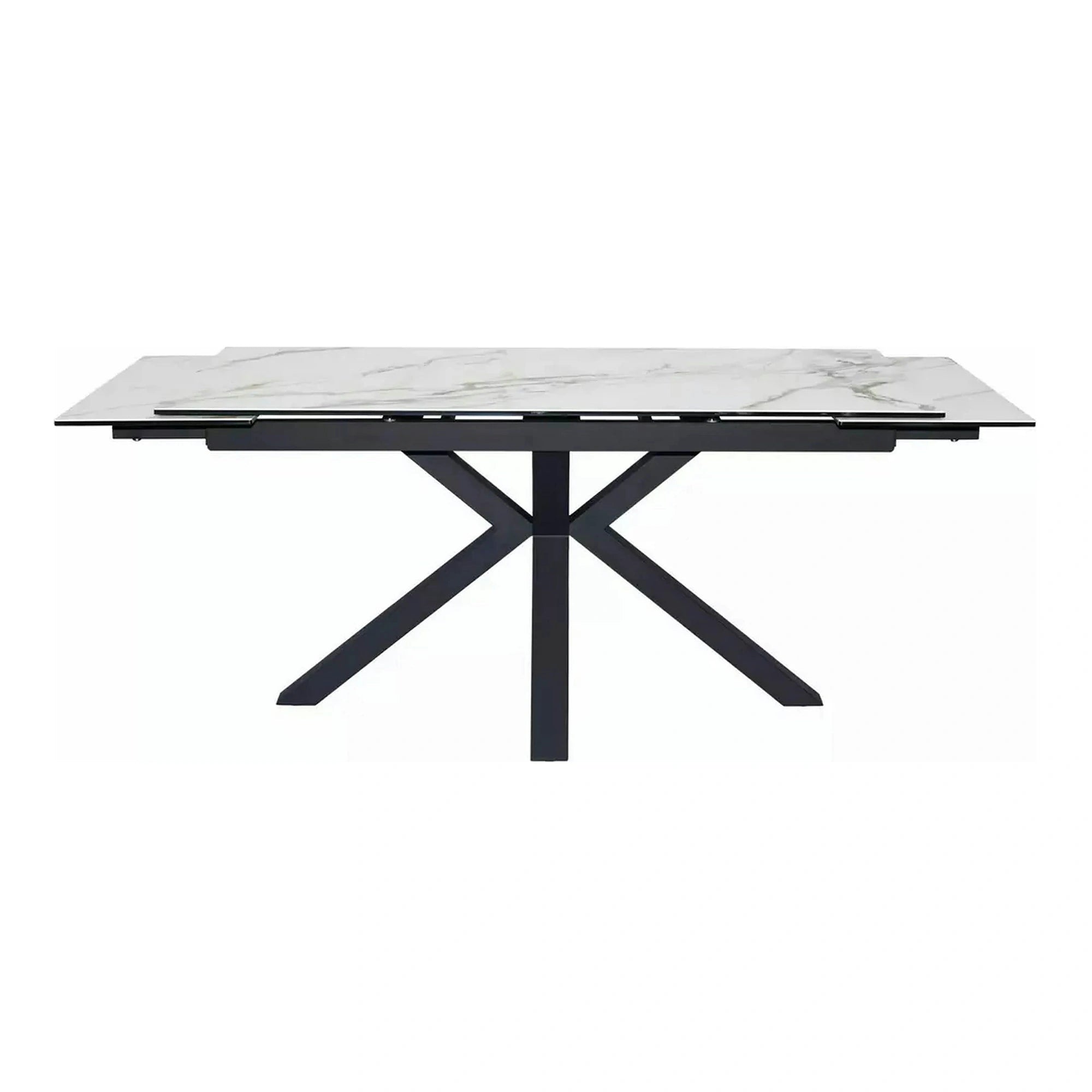 Masa extensibila sticla securizata COLUMBUS, alb cu efect de marmura/negru, sticla/ceramica/metal, 160/240x90x76 cm