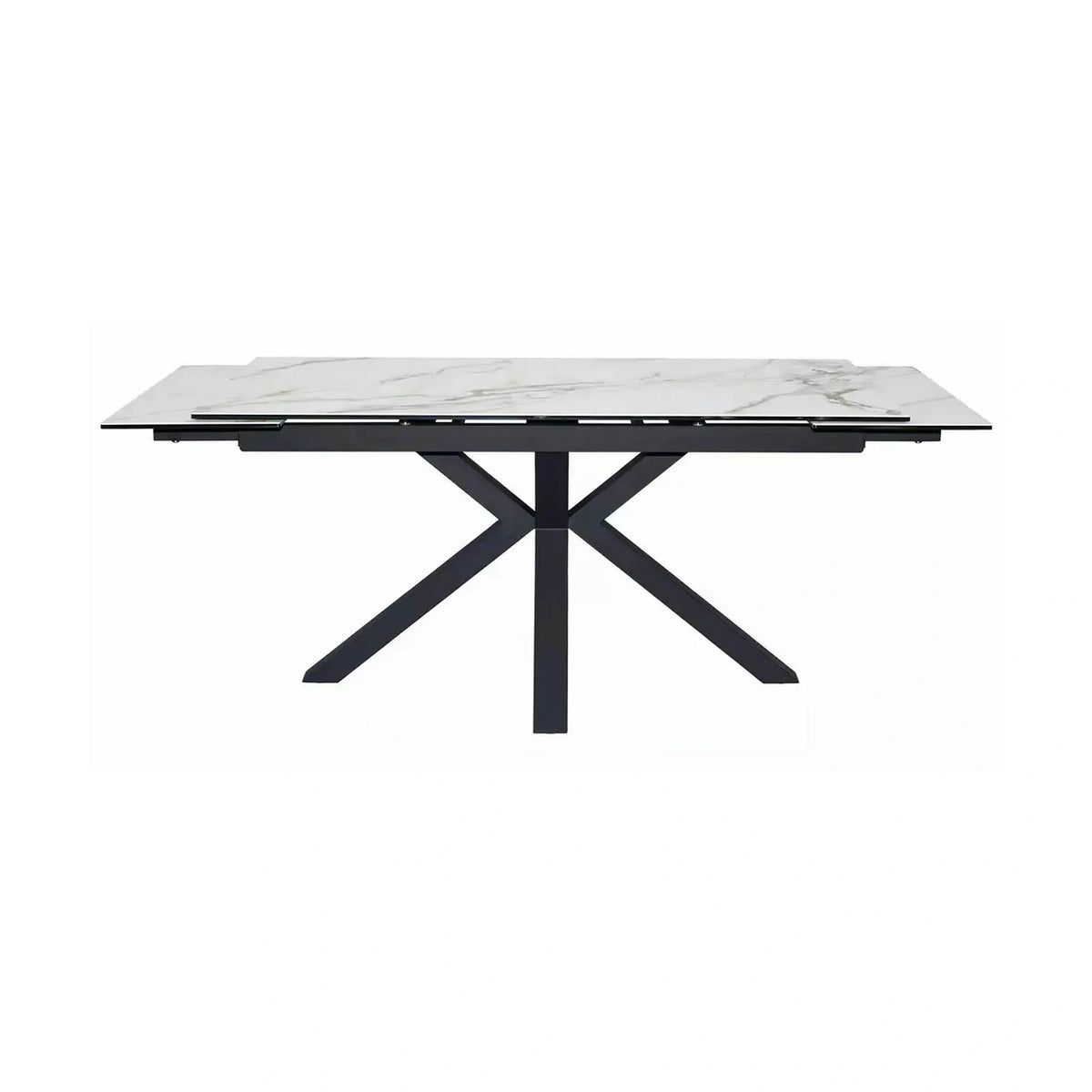 Masa extensibila sticla securizata COLUMBUS, alb cu efect de marmura/negru, sticla/ceramica/metal, 160/240x90x76 cm