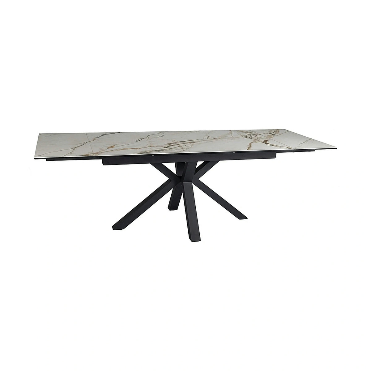Masa extensibila sticla securizata COLUMBUS, alb cu efect de marmura/negru, sticla/ceramica/metal, 160/240x90x76 cm
