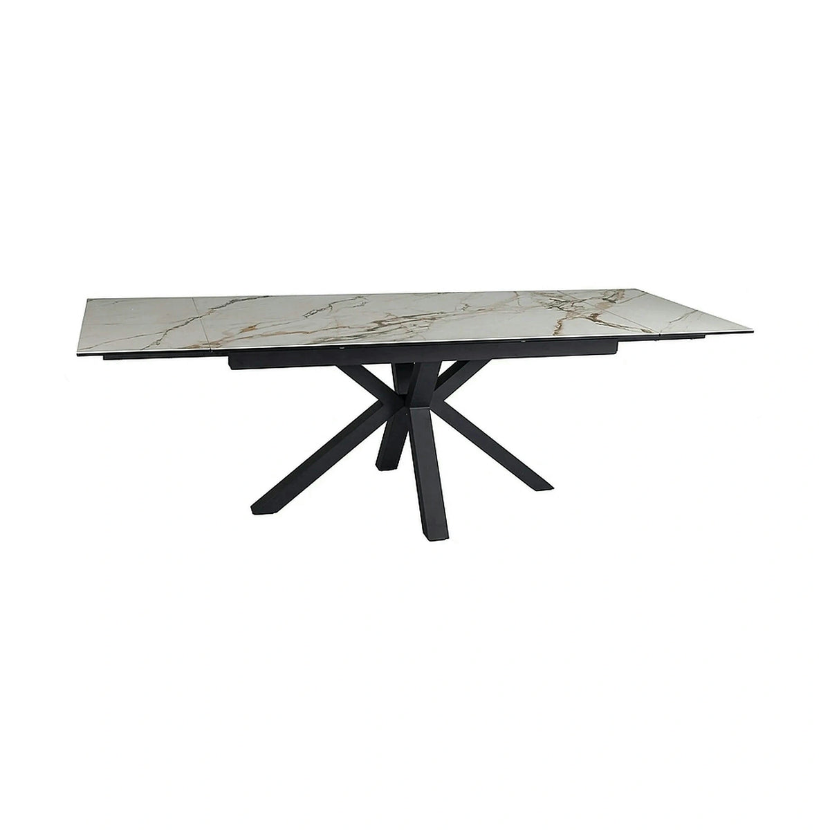 Masa extensibila sticla securizata COLUMBUS, alb cu efect de marmura/negru, sticla/ceramica/metal, 160/240x90x76 cm
