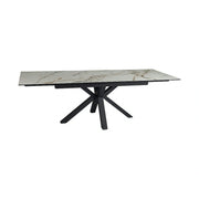 Masa extensibila sticla securizata COLUMBUS, alb cu efect de marmura/negru, sticla/ceramica/metal, 160/240x90x76 cm