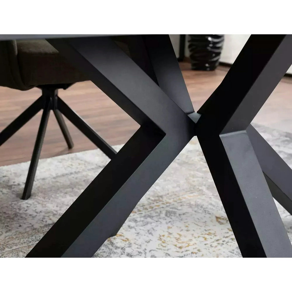 Masa extensibila sticla securizata COLUMBUS, alb cu efect de marmura/negru, sticla/ceramica/metal, 160/240x90x76 cm