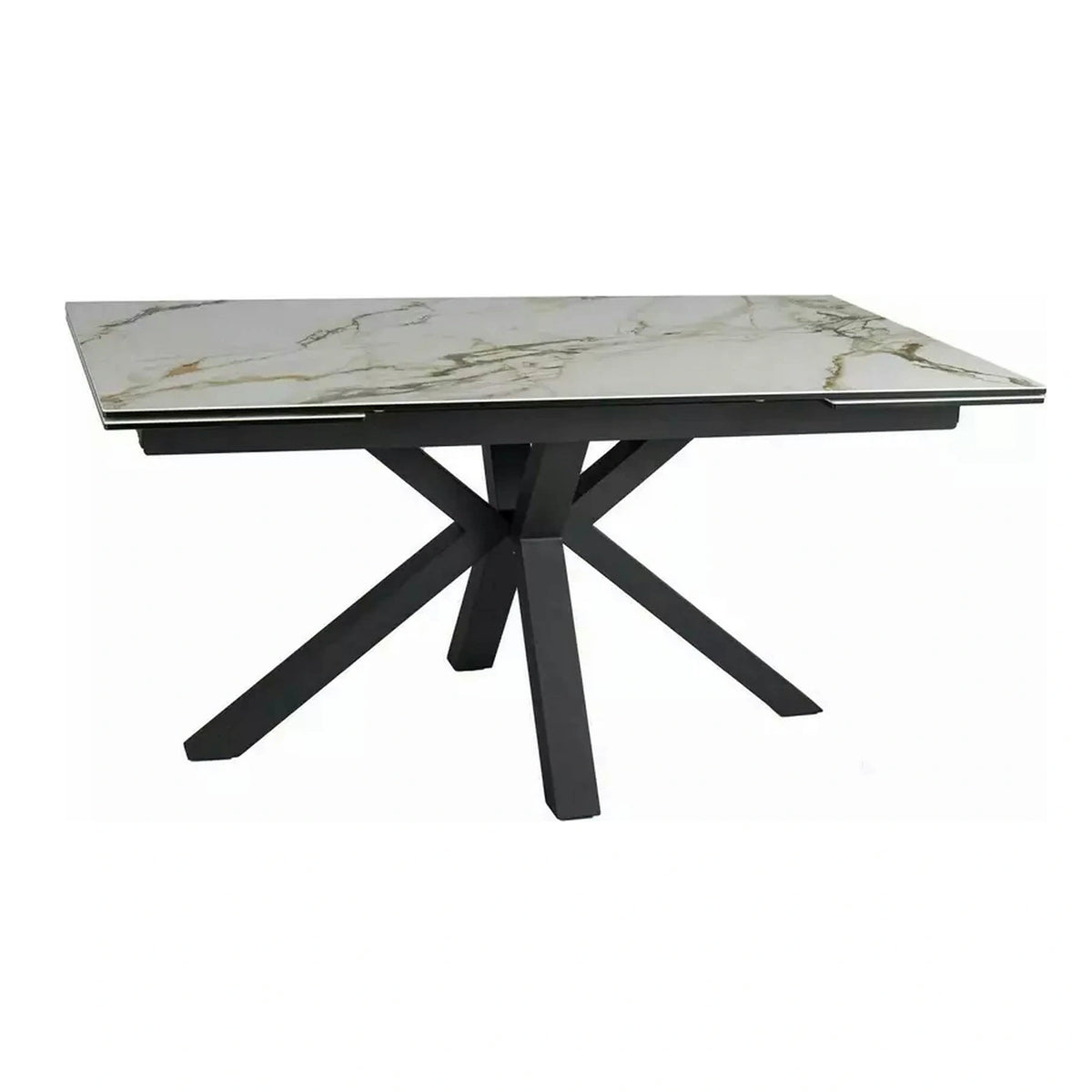 Masa extensibila sticla securizata COLUMBUS, alb cu efect de marmura/negru, sticla/ceramica/metal, 160/240x90x76 cm