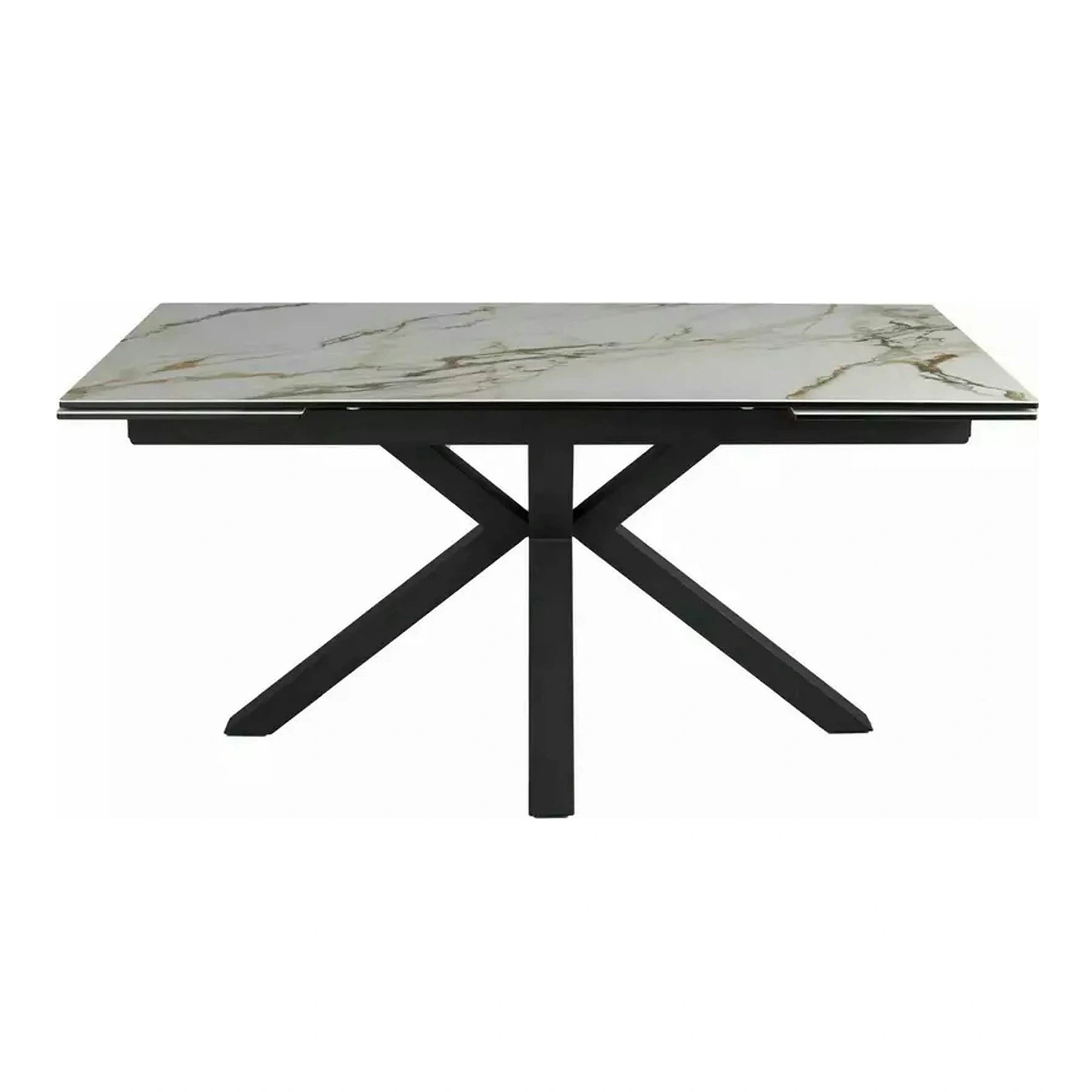 Masa extensibila sticla securizata COLUMBUS, alb cu efect de marmura/negru, sticla/ceramica/metal, 160/240x90x76 cm