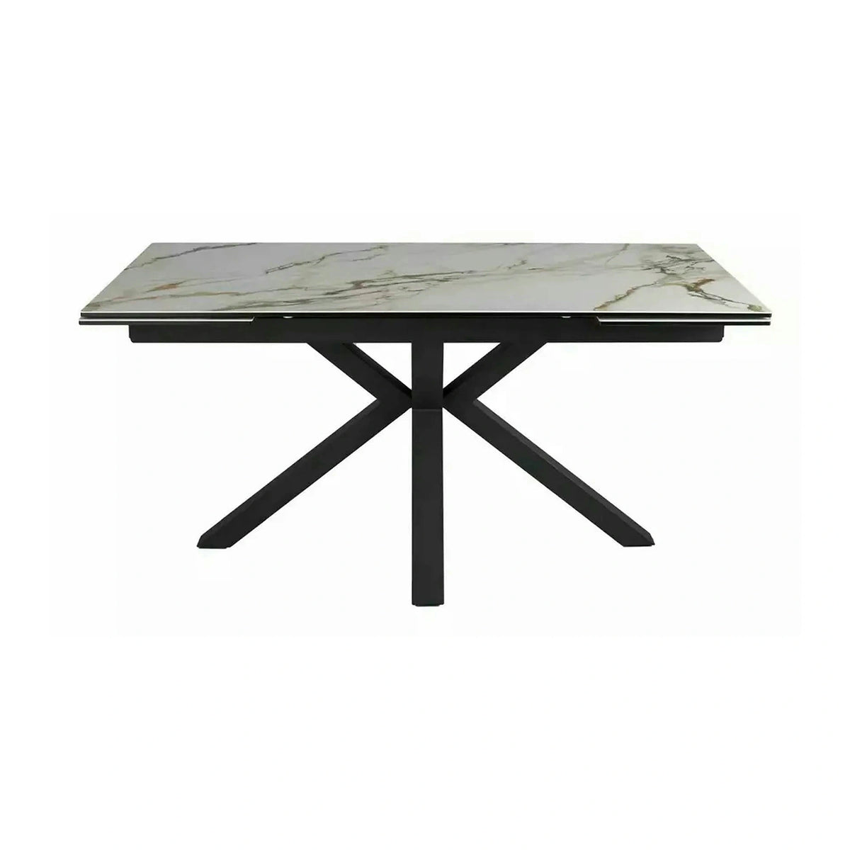 Masa extensibila sticla securizata COLUMBUS, alb cu efect de marmura/negru, sticla/ceramica/metal, 160/240x90x76 cm