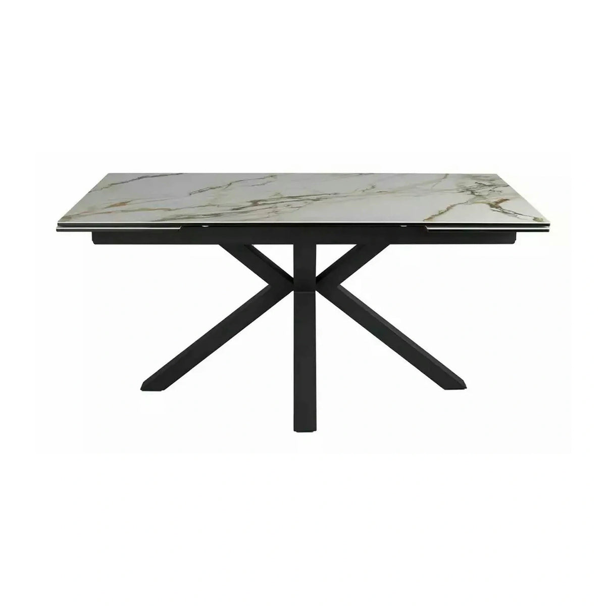 Masa extensibila sticla securizata COLUMBUS, alb cu efect de marmura/negru, sticla/ceramica/metal, 160/240x90x76 cm