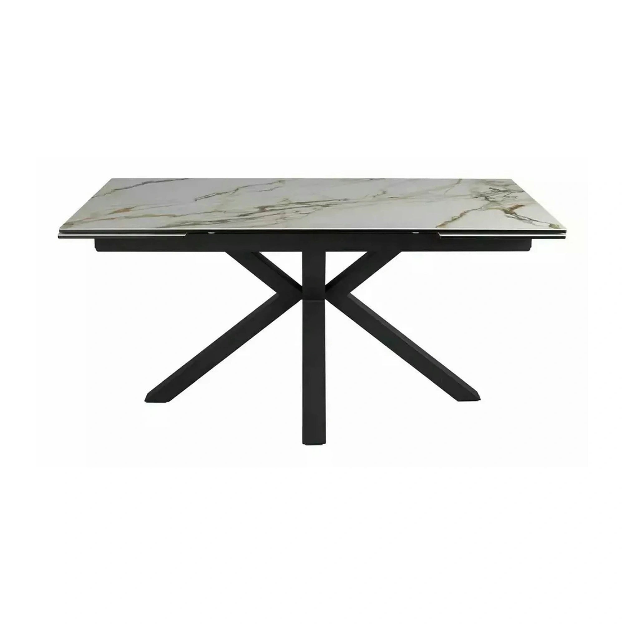 Masa extensibila sticla securizata COLUMBUS, alb cu efect de marmura/negru, sticla/ceramica/metal, 160/240x90x76 cm