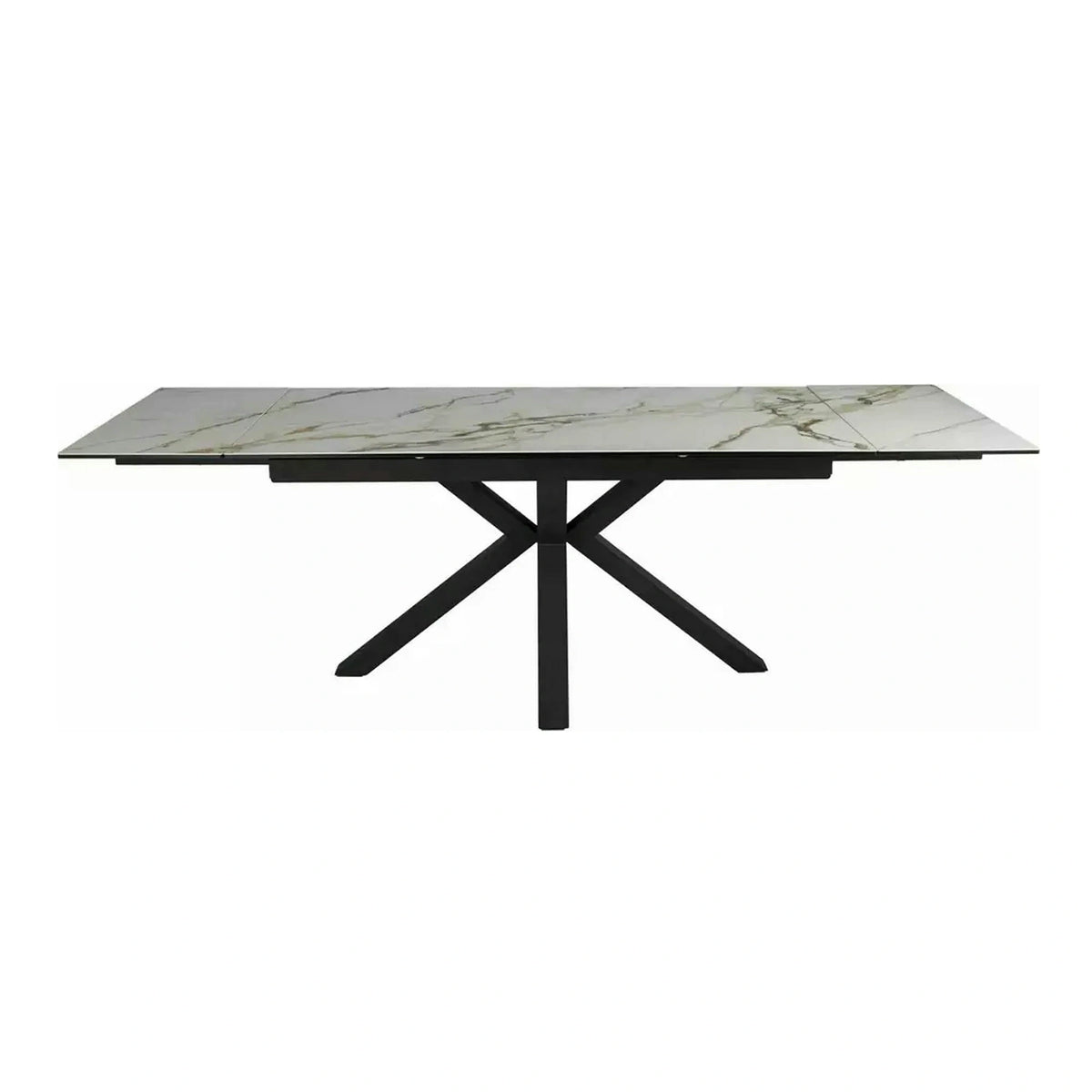 Masa extensibila sticla securizata COLUMBUS, alb cu efect de marmura/negru, sticla/ceramica/metal, 160/240x90x76 cm