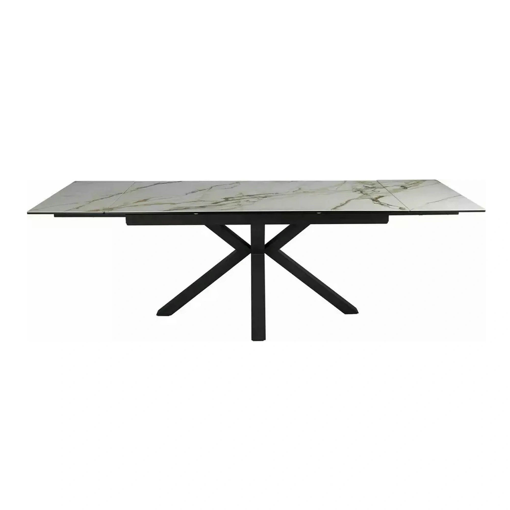 Masa extensibila sticla securizata COLUMBUS, alb cu efect de marmura/negru, sticla/ceramica/metal, 160/240x90x76 cm