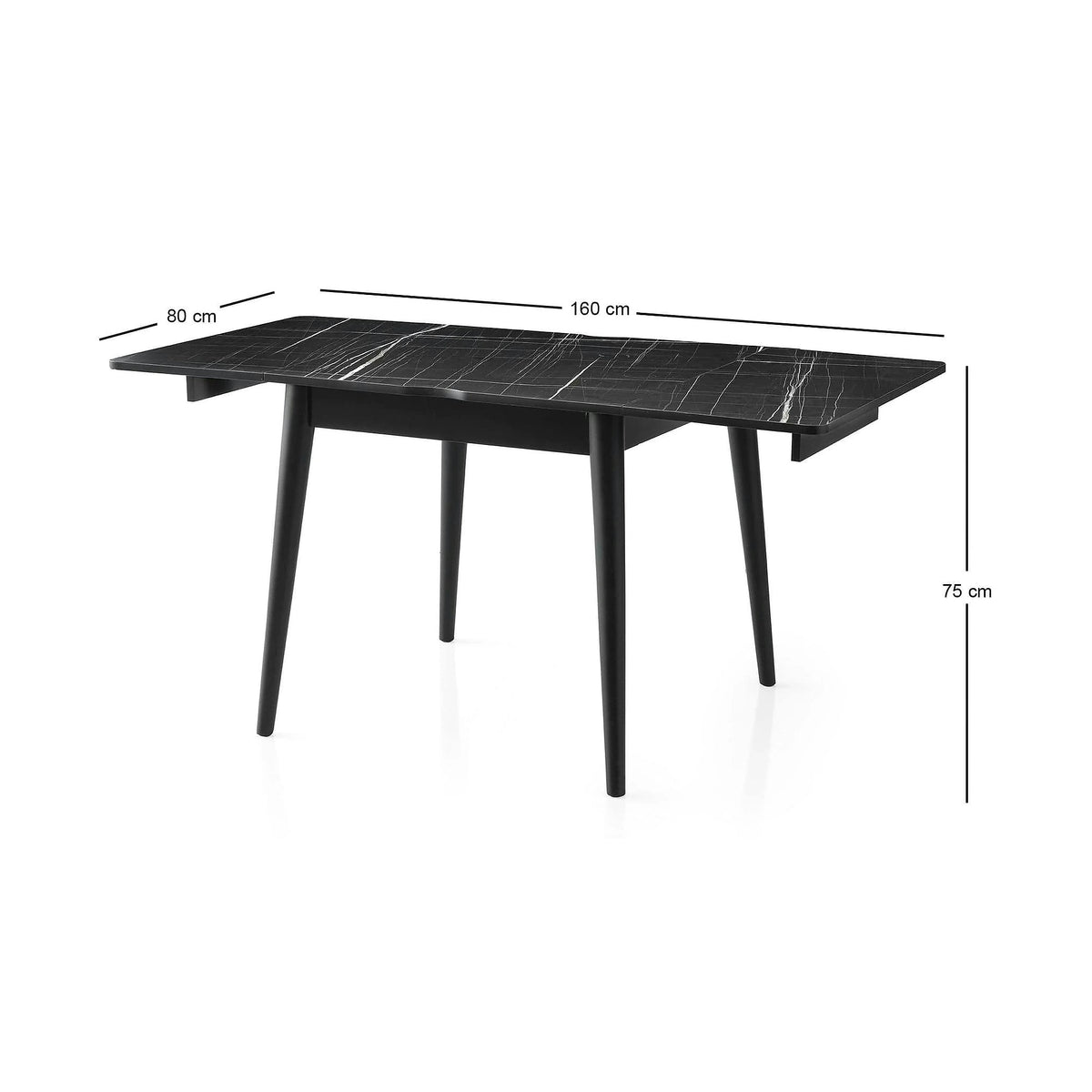Masa extensibila TOTEM 3041, negru cu efect de marmura, PAL melaminat, 80/160x80x75 cm