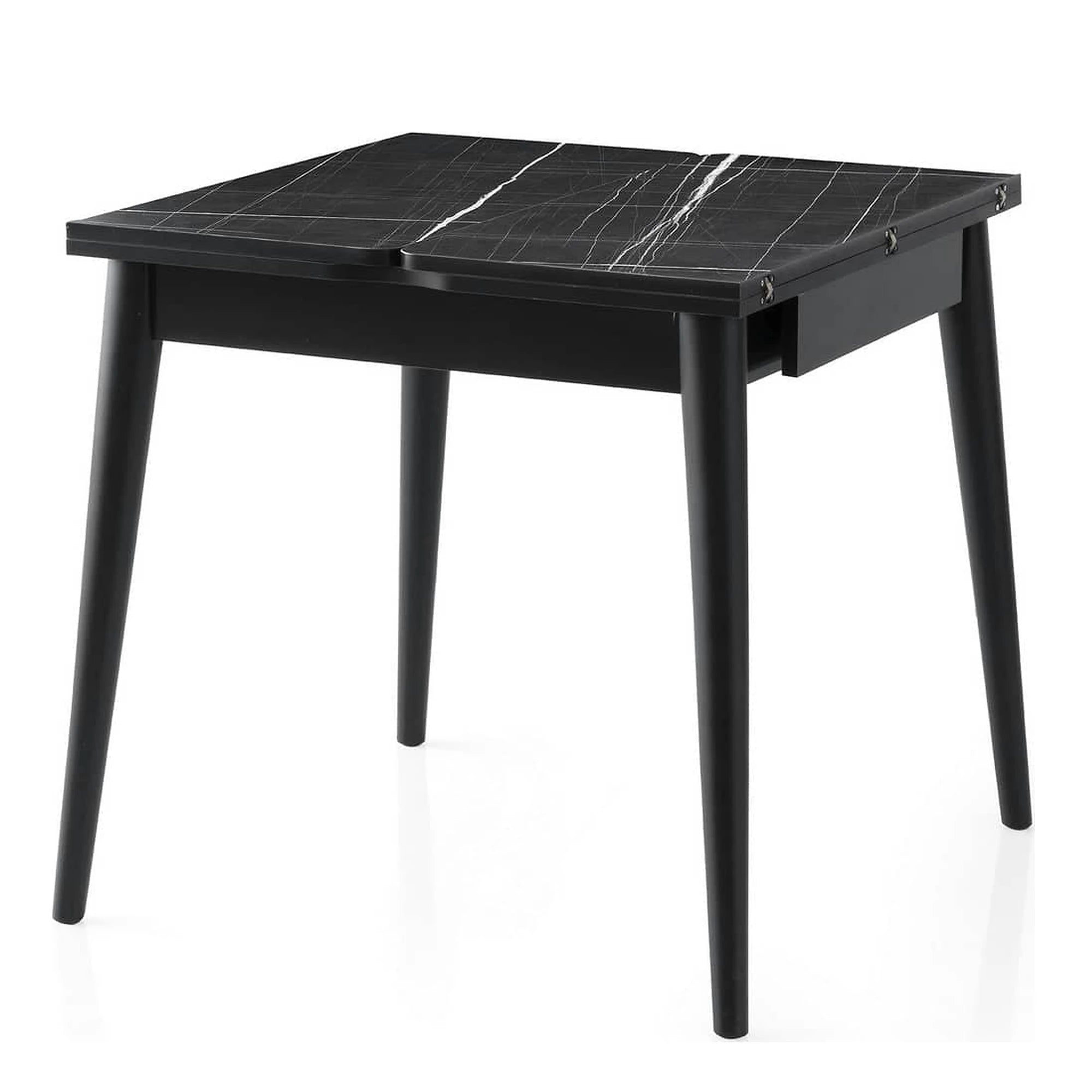 Masa extensibila TOTEM 3041, negru cu efect de marmura, PAL melaminat, 80/160x80x75 cm