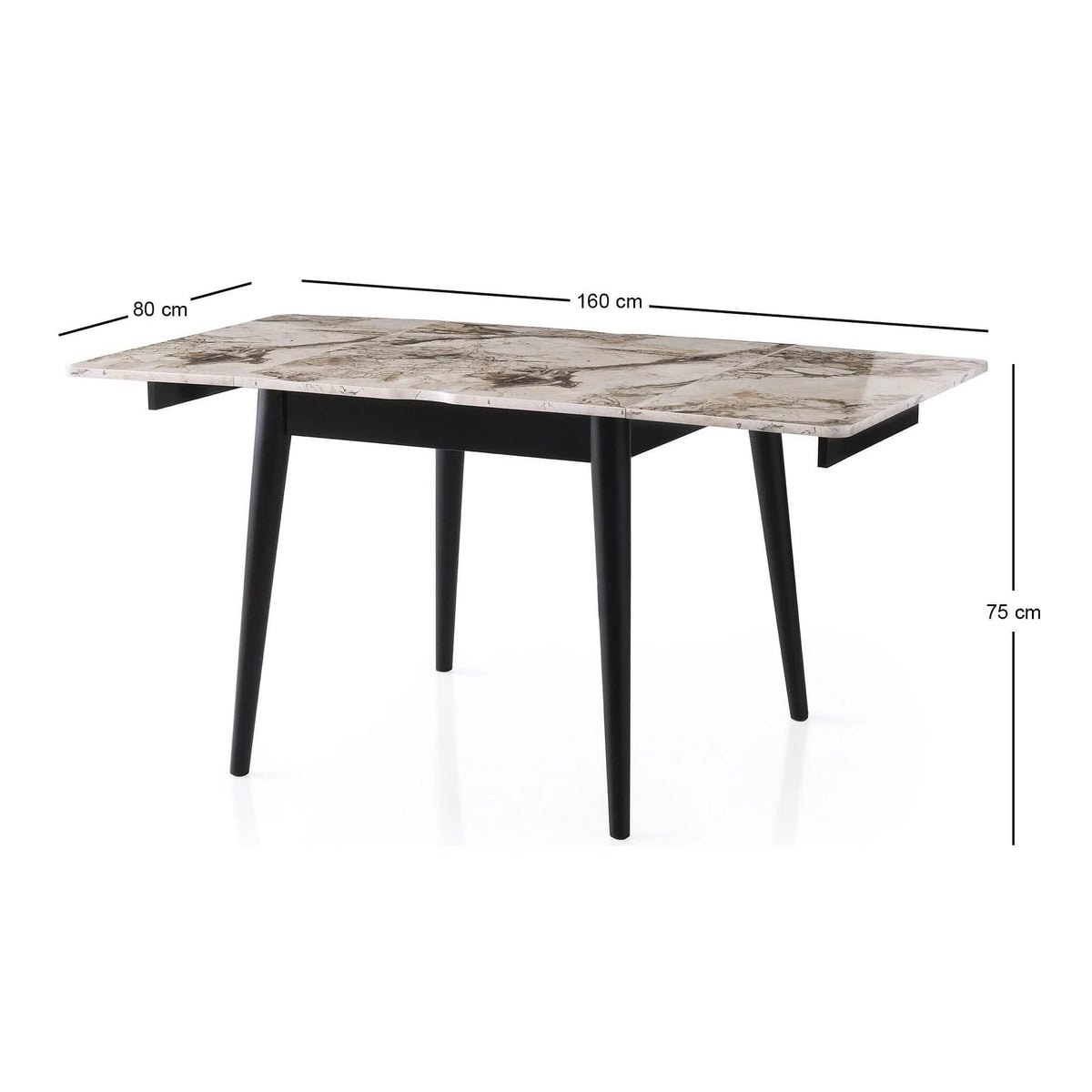 Masa extensibila TOTEM 3042, alb cu efect de marmura, PAL melaminat, 80/160x80x75 cm