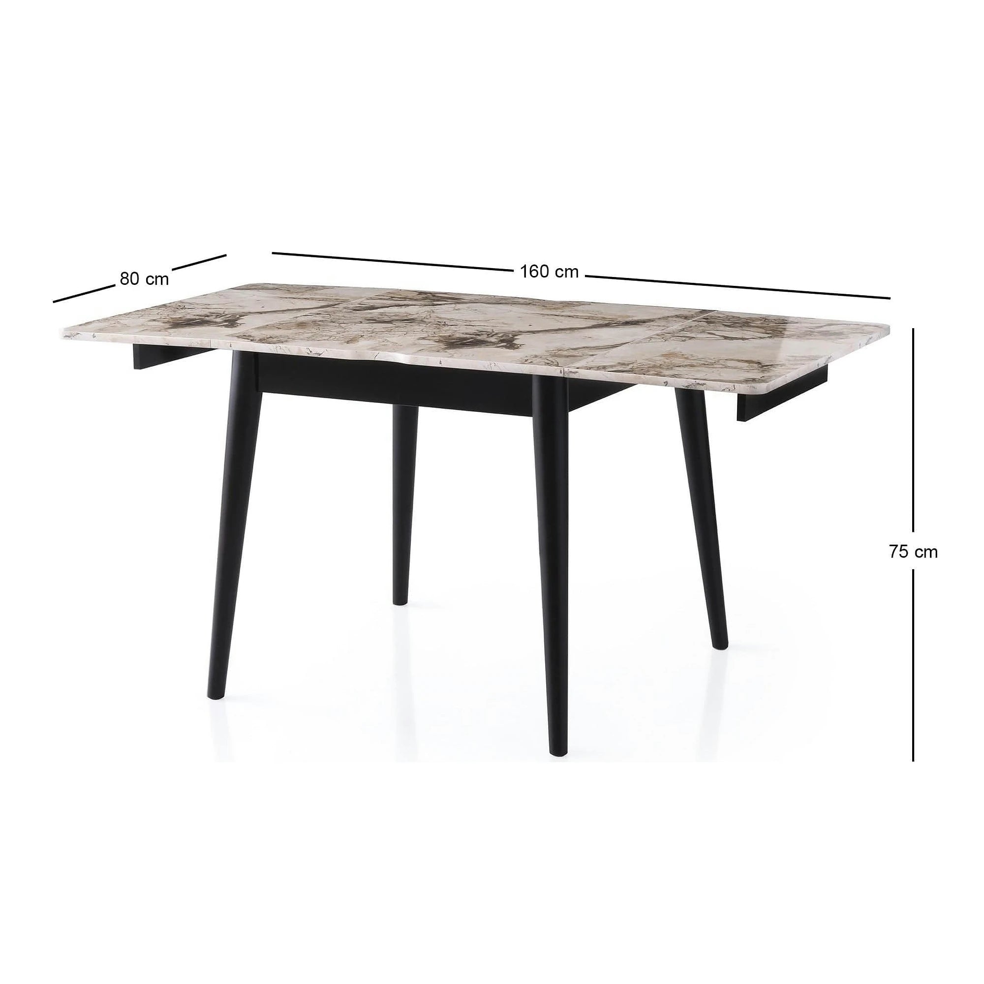 Masa extensibila TOTEM 3042, alb cu efect de marmura, PAL melaminat, 80/160x80x75 cm