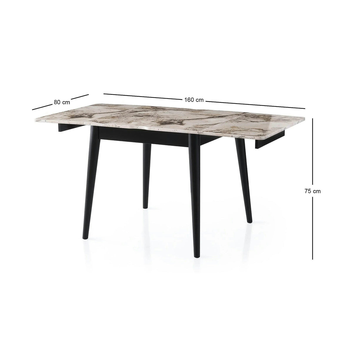 Masa extensibila TOTEM 3042, alb cu efect de marmura, PAL melaminat, 80/160x80x75 cm