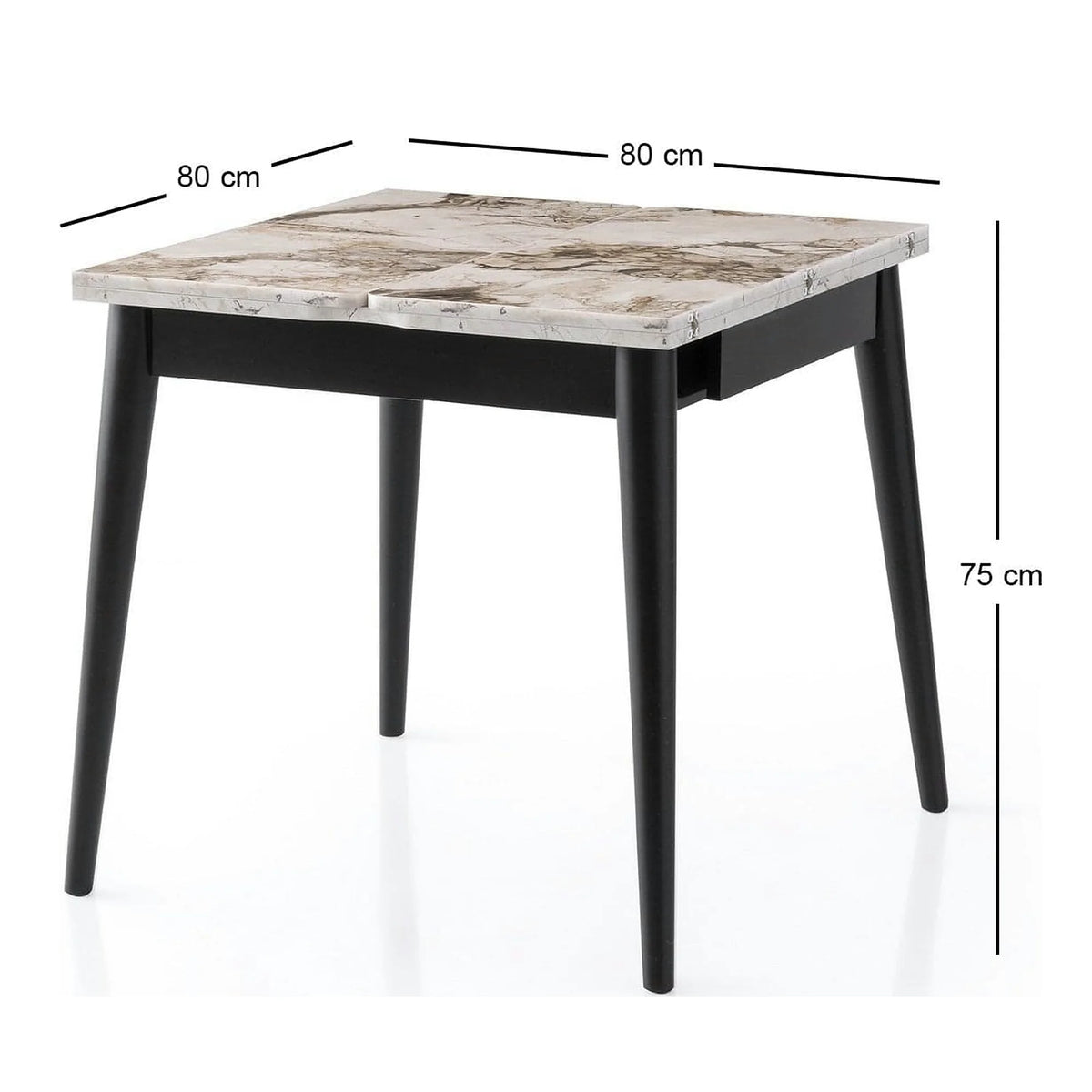 Masa extensibila TOTEM 3042, alb cu efect de marmura, PAL melaminat, 80/160x80x75 cm