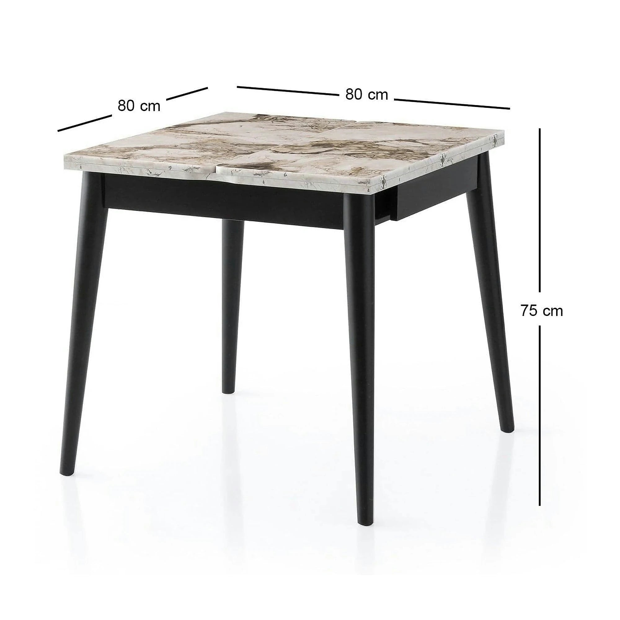 Masa extensibila TOTEM 3042, alb cu efect de marmura, PAL melaminat, 80/160x80x75 cm