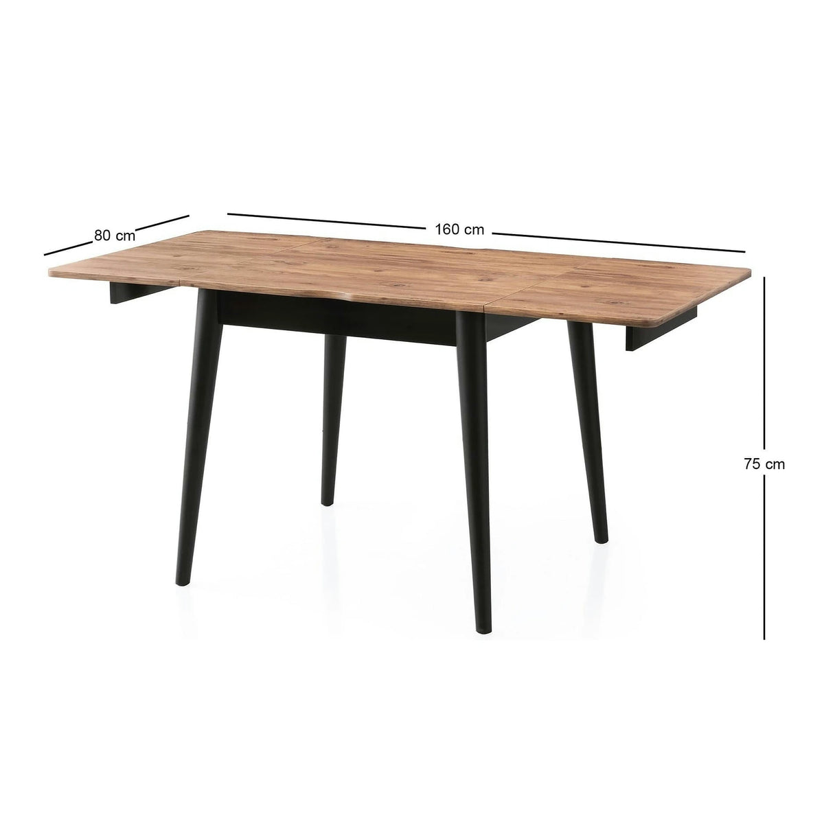 Masa extensibila TOTEM 3043, stejar/negru, PAL melaminat, 80/160x80x75 cm