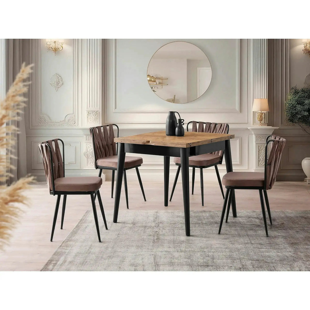 Masa extensibila TOTEM 3043, stejar/negru, PAL melaminat, 80/160x80x75 cm