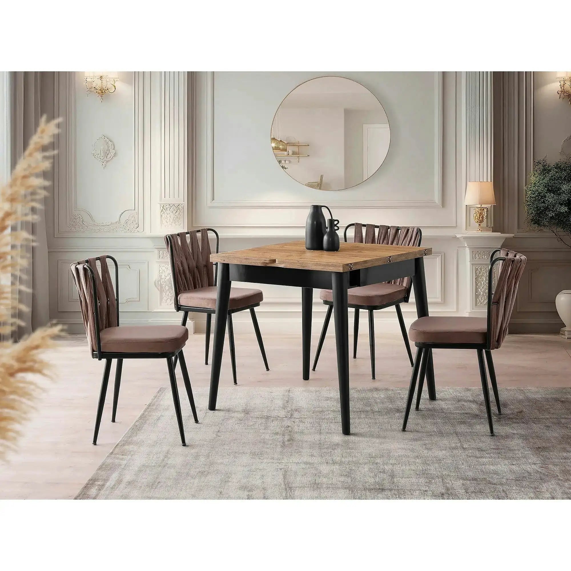 Masa extensibila TOTEM 3043, stejar/negru, PAL melaminat, 80/160x80x75 cm
