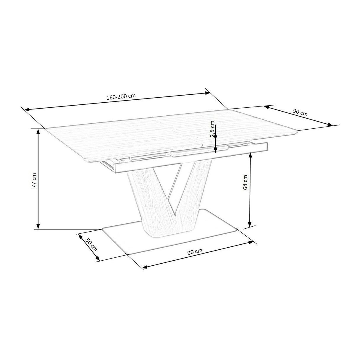 Masa extensibila UMBERTO, stejar/negru, 160/200x90x77 cm