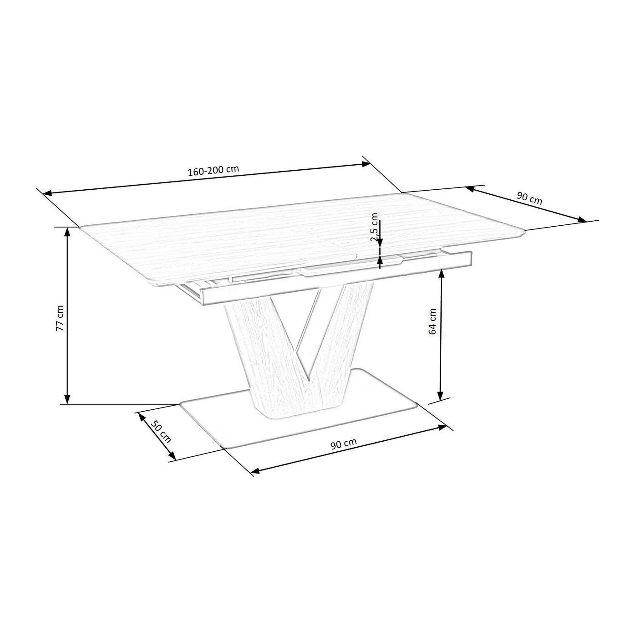 Masa extensibila UMBERTO, stejar/negru, 160/200x90x77 cm