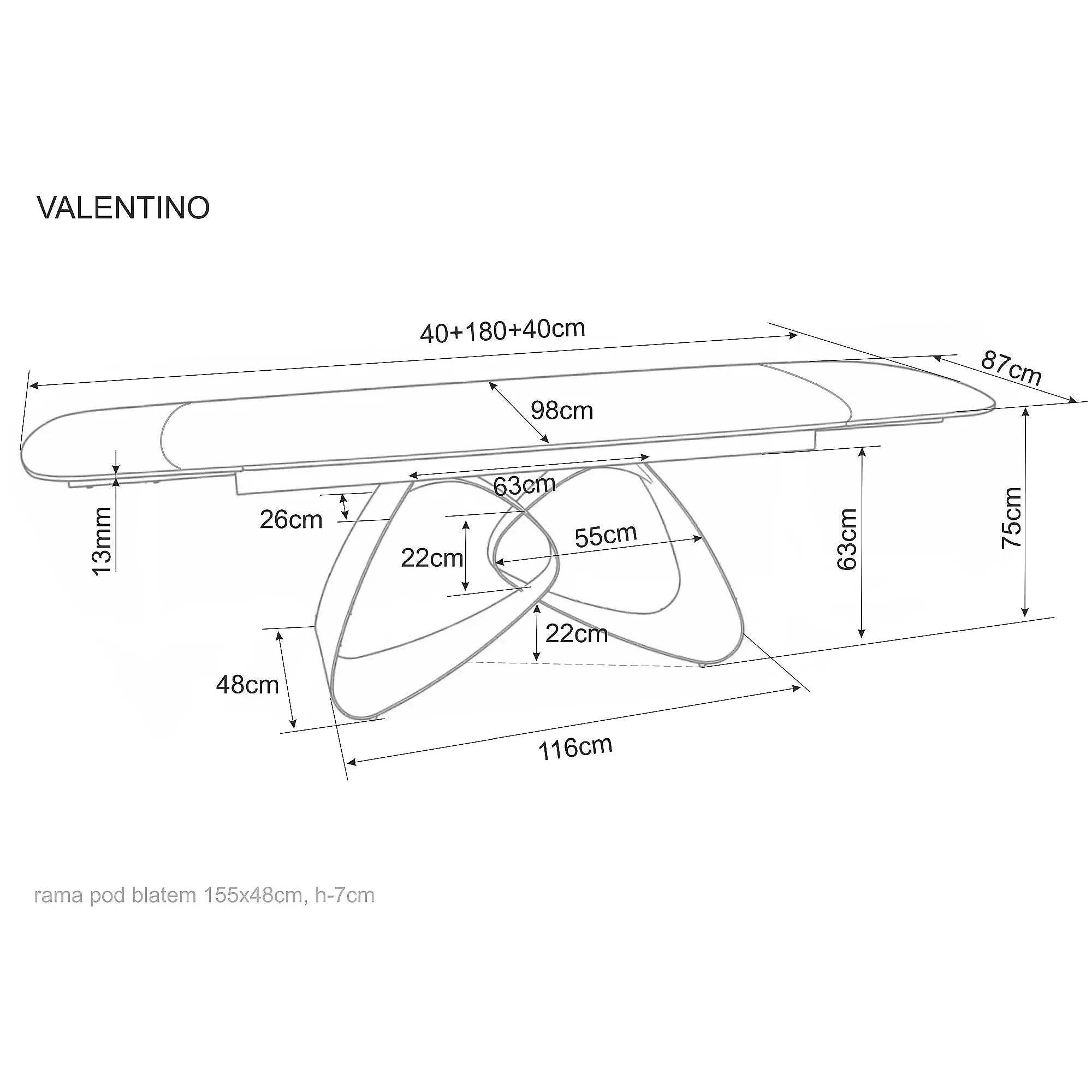 Masă extensibilă VALENTINO, bej/cașmir, sticlă securizată/ceramică/metal, 180–260x98x75 cm