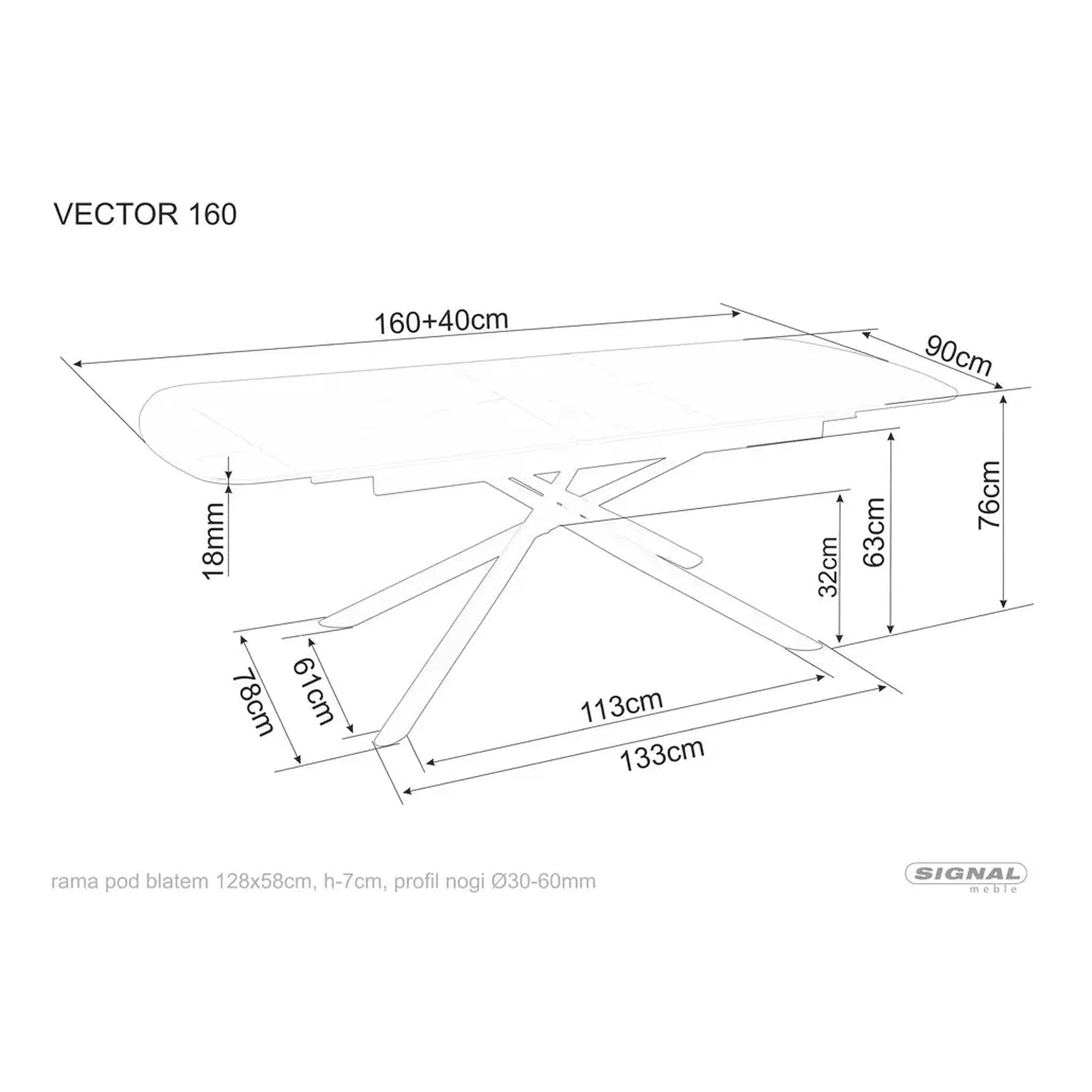 Masa extensibila VECTOR, negru mat cu efect de marmura, ceramica/metal, 160/200x90x76 cm