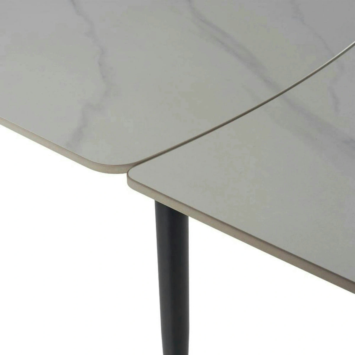 Masa extensibila VELA, alb cu efect de marmura/negru, ceramica/metal, 110/170x75x76 cm