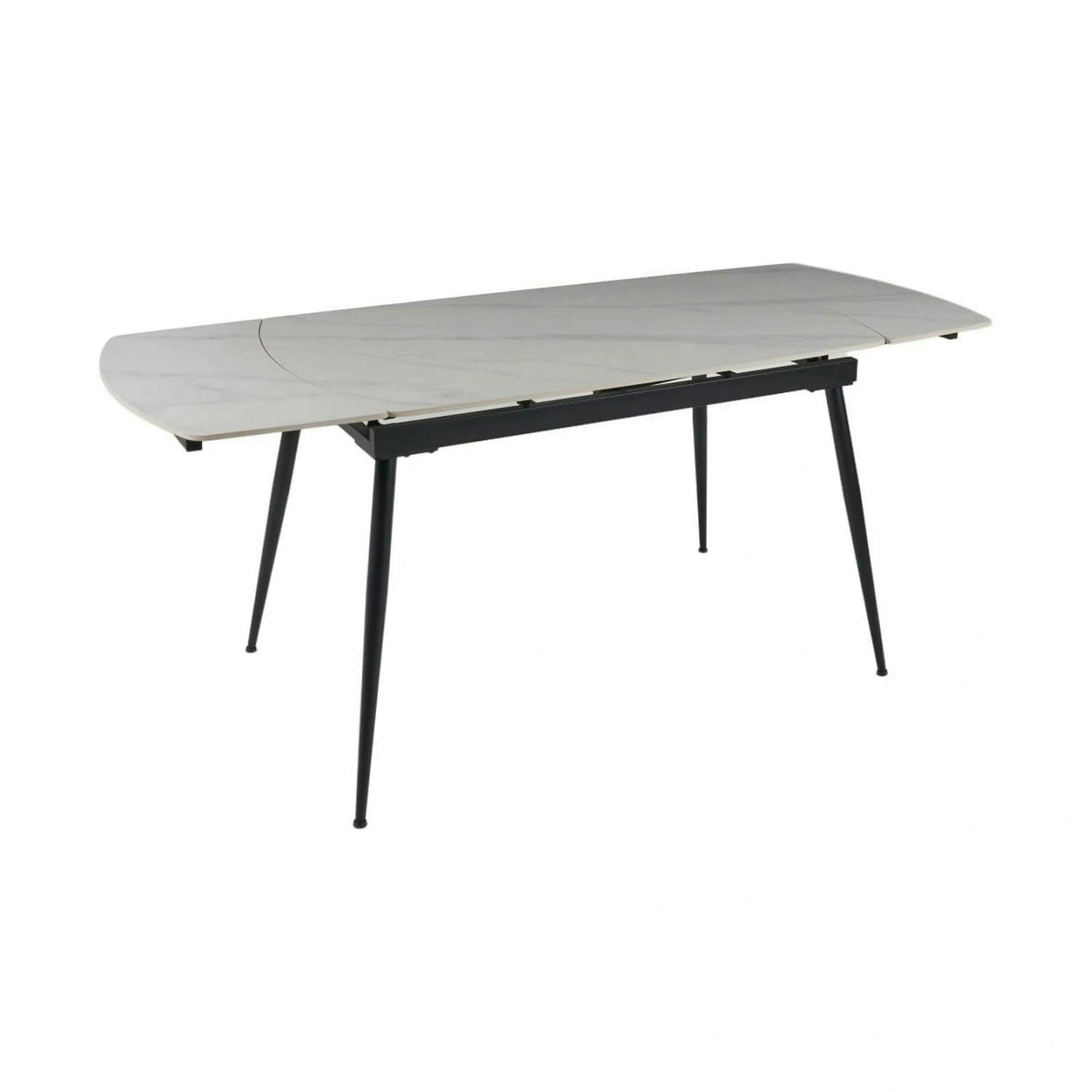 Masa extensibila VELA, alb cu efect de marmura/negru, ceramica/metal, 110/170x75x76 cm