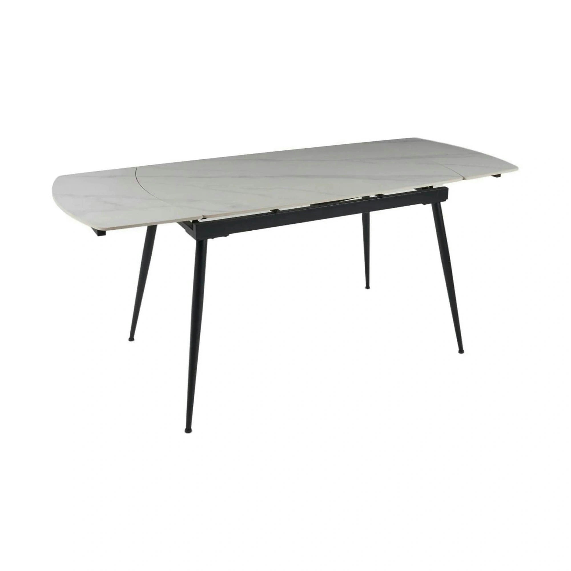 Masa extensibila VELA, alb cu efect de marmura/negru, ceramica/metal, 110/170x75x76 cm