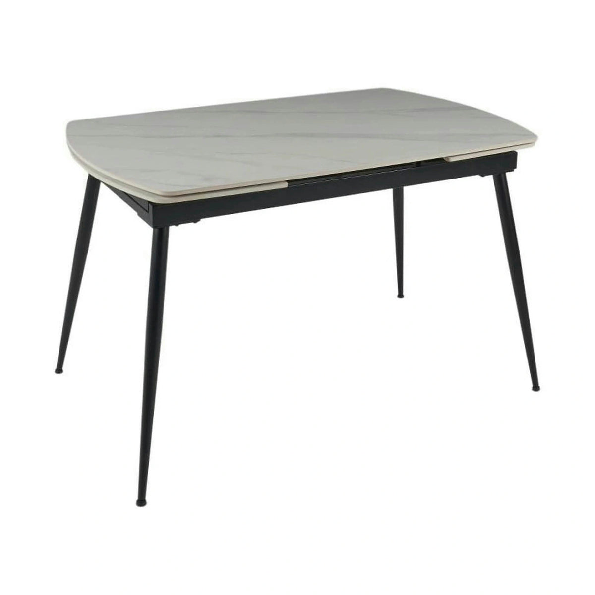 Masa extensibila VELA, alb cu efect de marmura/negru, ceramica/metal, 110/170x75x76 cm