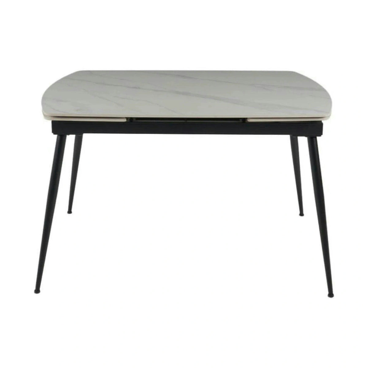 Masa extensibila VELA, alb cu efect de marmura/negru, ceramica/metal, 110/170x75x76 cm