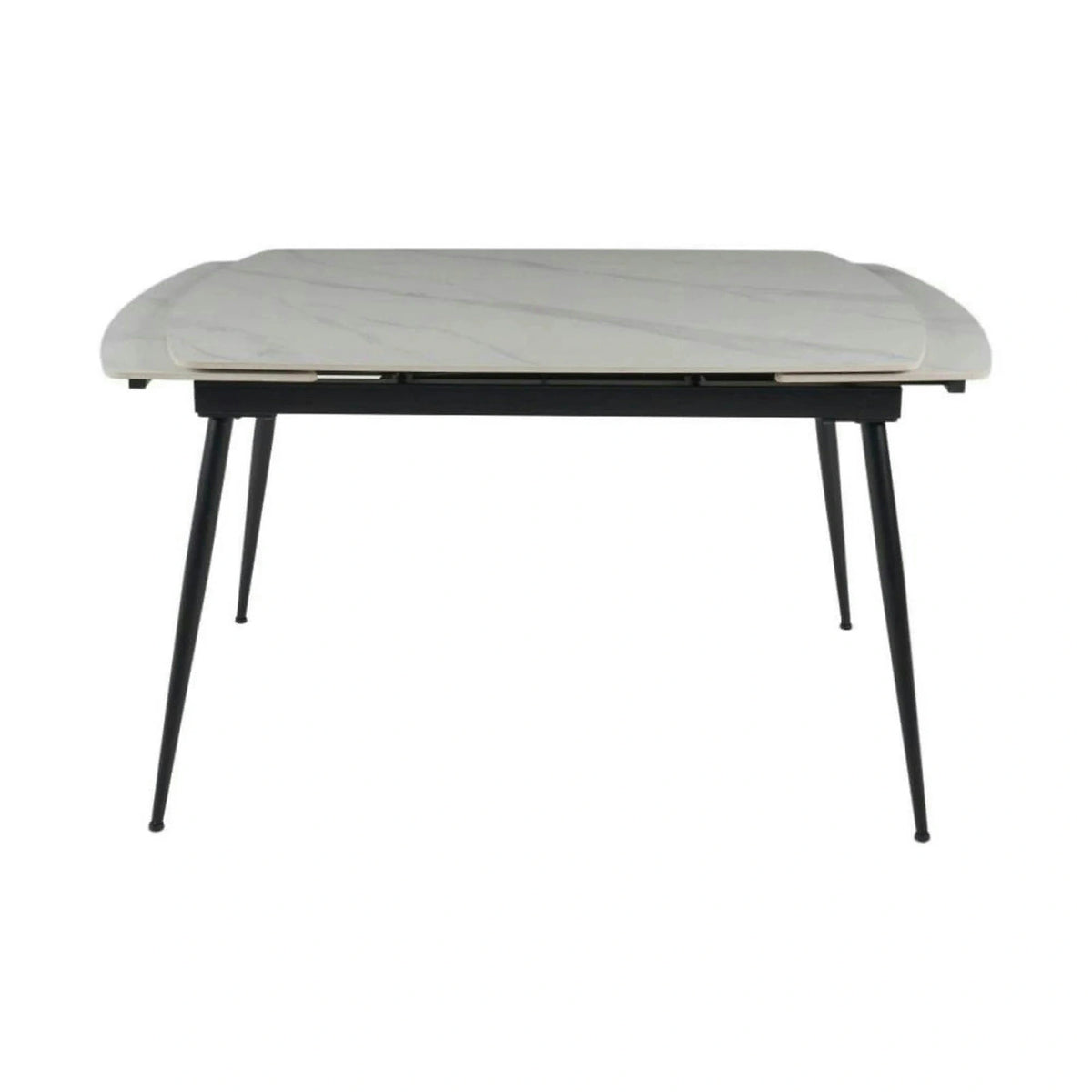 Masa extensibila VELA, alb cu efect de marmura/negru, ceramica/metal, 110/170x75x76 cm