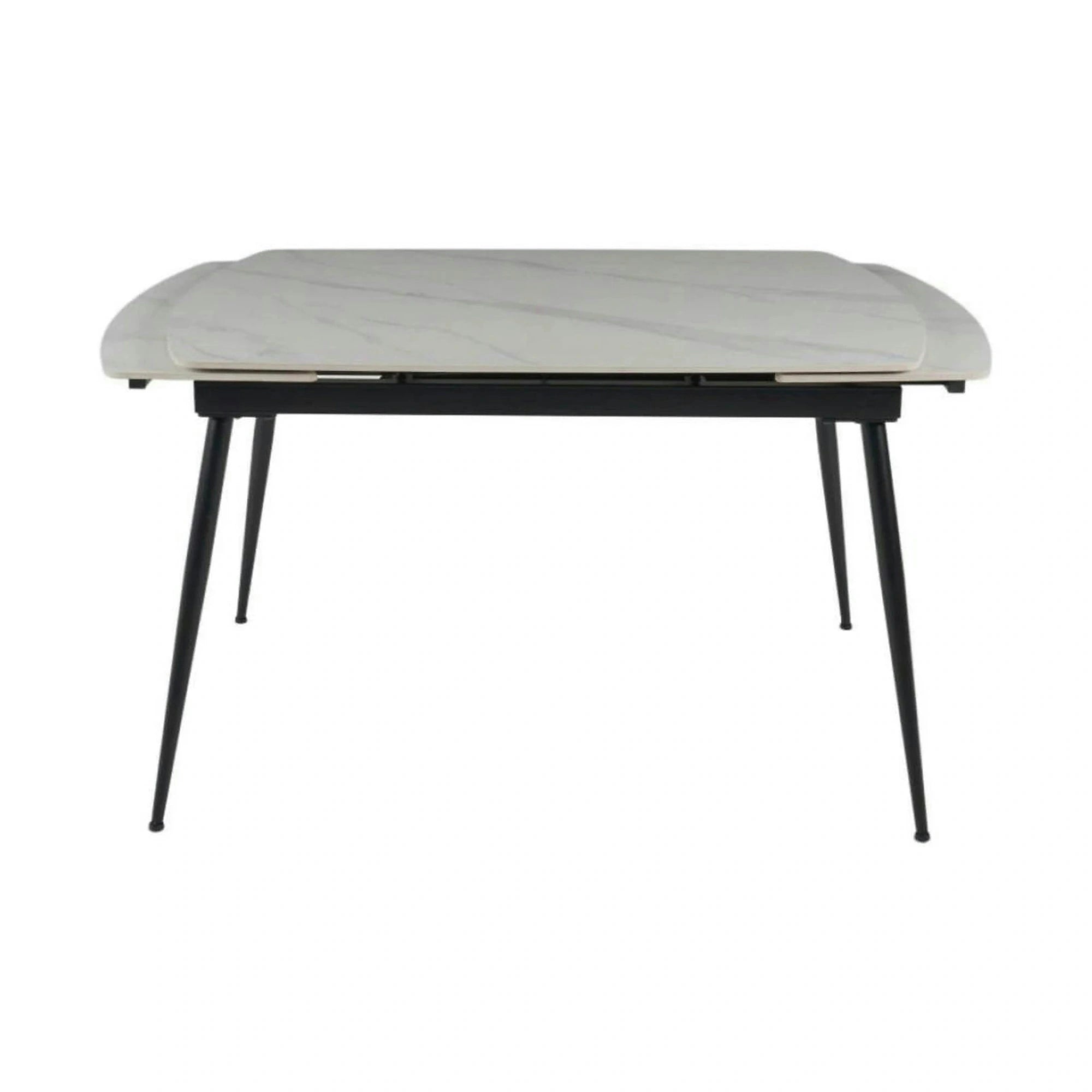 Masa extensibila VELA, alb cu efect de marmura/negru, ceramica/metal, 110/170x75x76 cm
