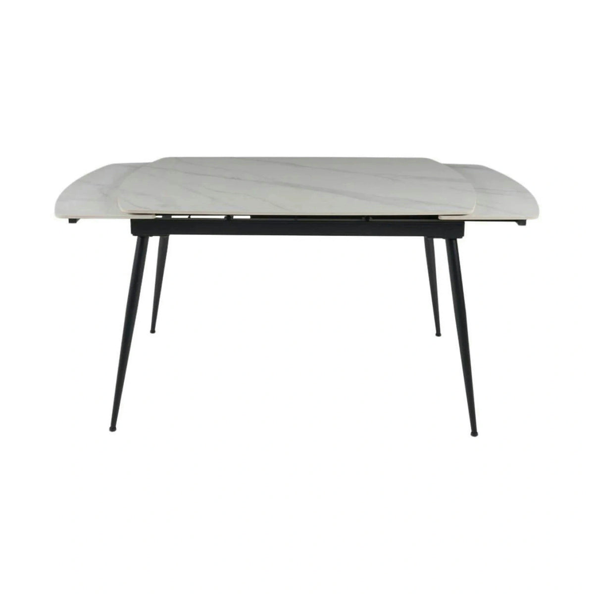 Masa extensibila VELA, alb cu efect de marmura/negru, ceramica/metal, 110/170x75x76 cm