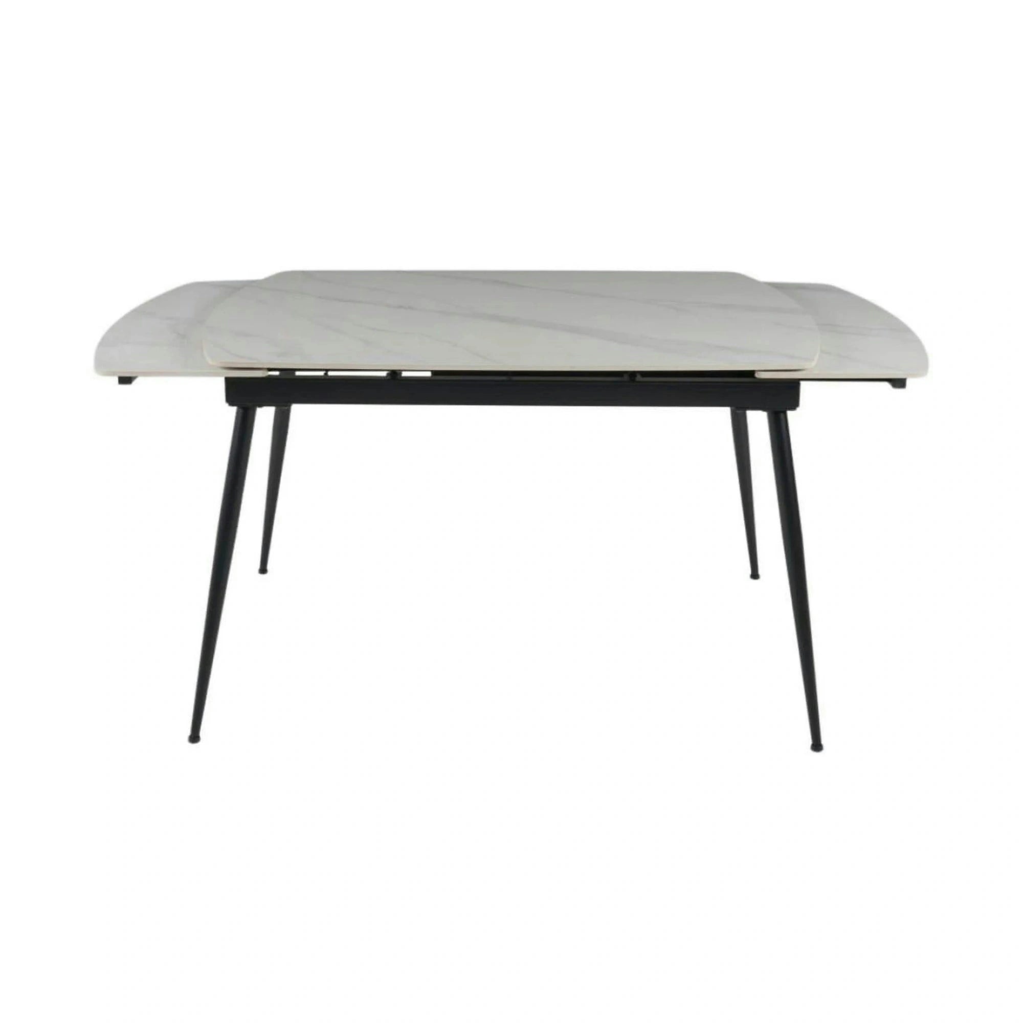 Masa extensibila VELA, alb cu efect de marmura/negru, ceramica/metal, 110/170x75x76 cm